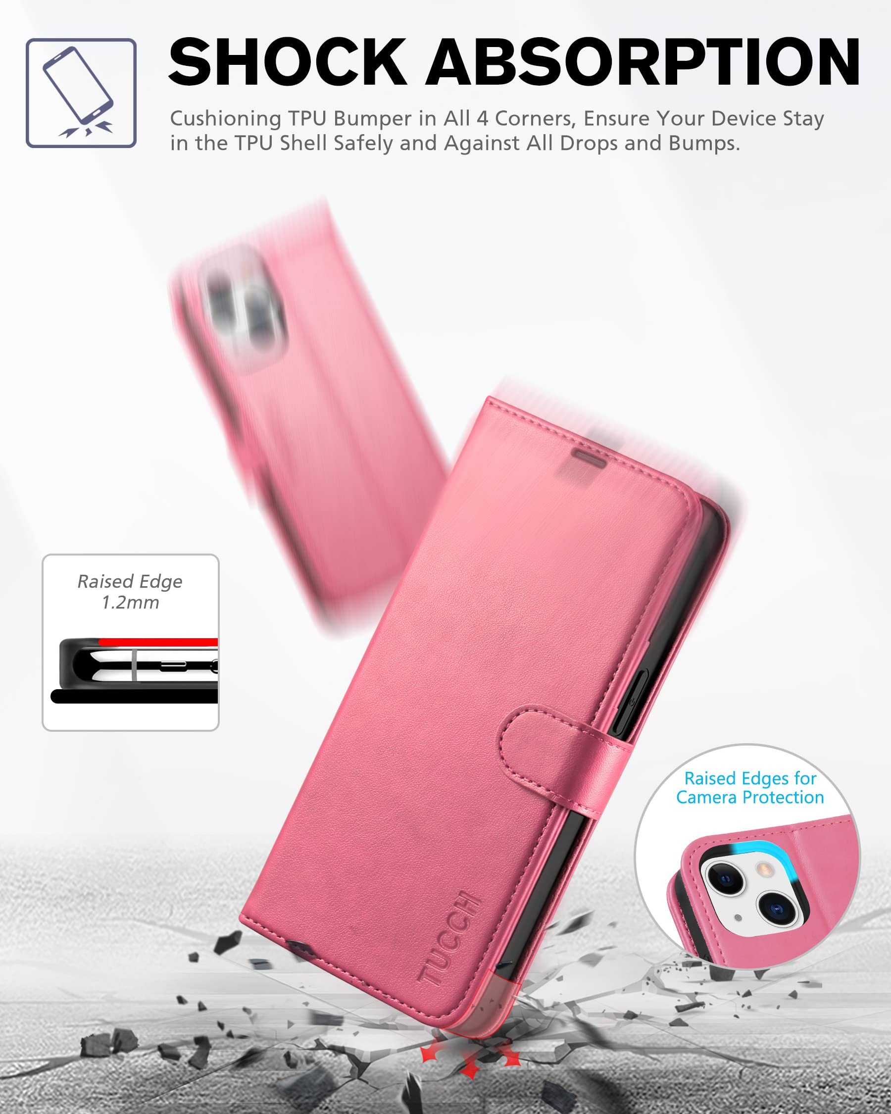 Foto 8 pulgar | Funda Tipo Cartera Tucch Compatible Con Iphone 13 6.1 2021, Color Rosa Intenso - Venta Internacional.