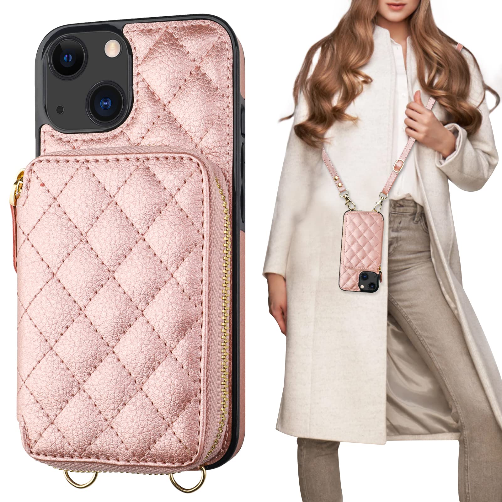 Foto 2 pulgar | Funda Tipo Cartera Tipo Bandolera Bocasal Para Iphone 13 De 6.1 Pulgadas Con Rfid Rose - Venta Internacional.