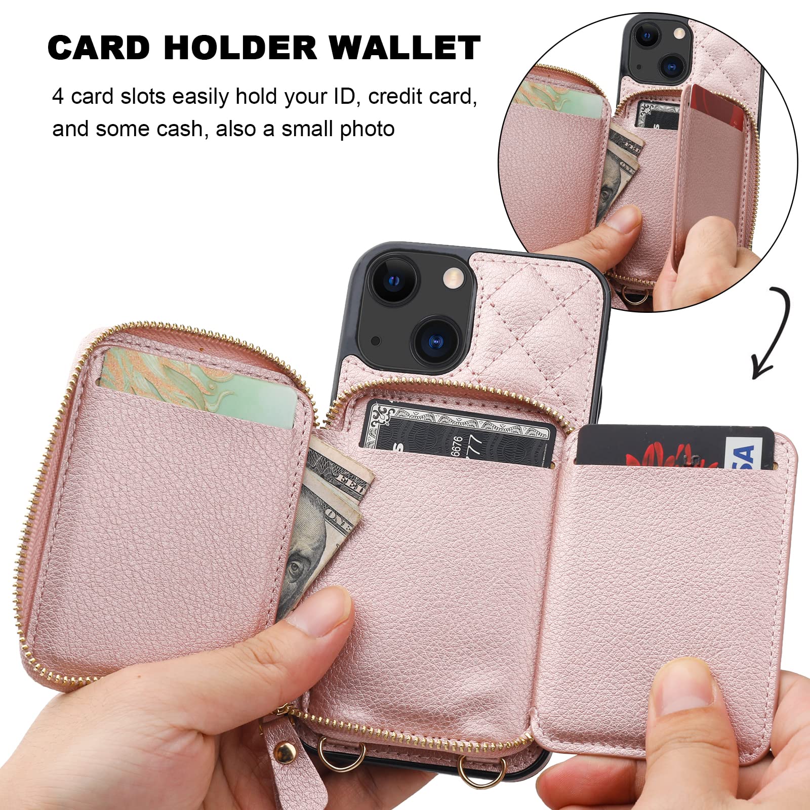 Foto 5 pulgar | Funda Tipo Cartera Tipo Bandolera Bocasal Para Iphone 13 De 6.1 Pulgadas Con Rfid Rose - Venta Internacional.