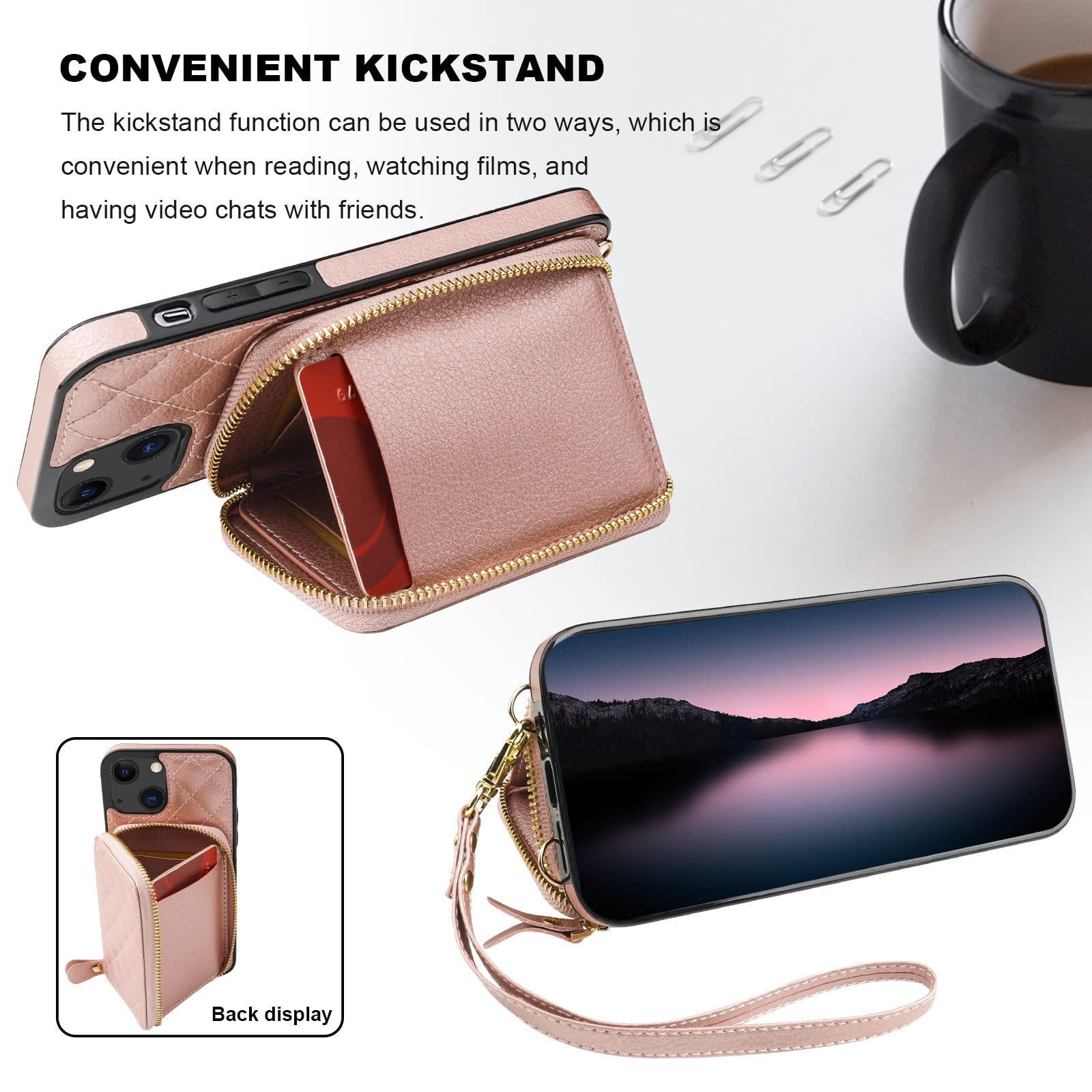 Foto 6 pulgar | Funda Tipo Cartera Tipo Bandolera Bocasal Para Iphone 13 De 6.1 Pulgadas Con Rfid Rose - Venta Internacional.