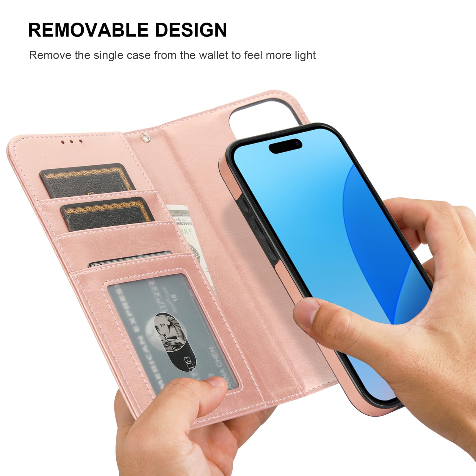Foto 4 pulgar | Funda Tipo Cartera Desmontable Bocasal Para Iphone 16 Pro Max Rose Gold - Venta Internacional.