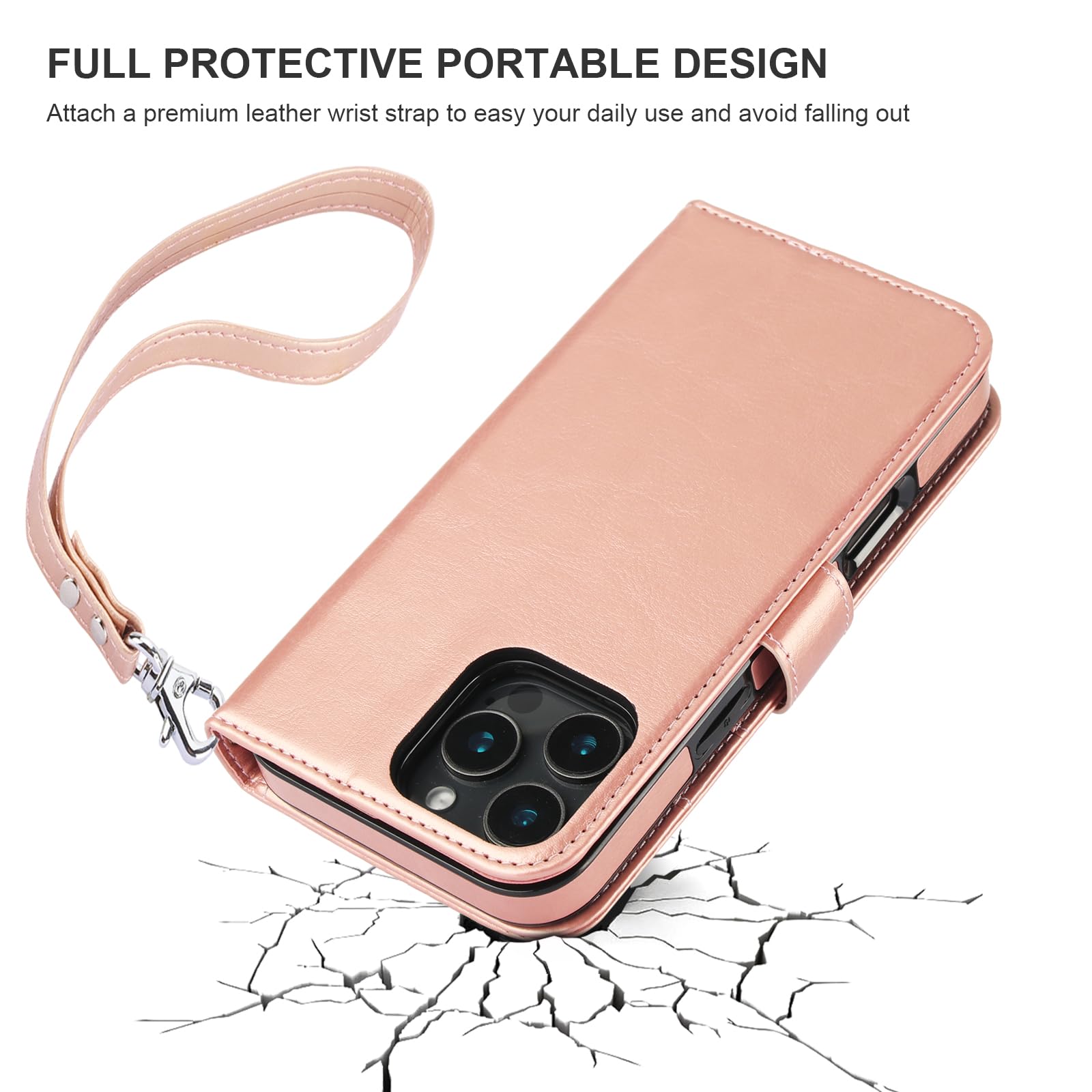 Foto 8 pulgar | Funda Tipo Cartera Desmontable Bocasal Para Iphone 16 Pro Max Rose Gold - Venta Internacional.