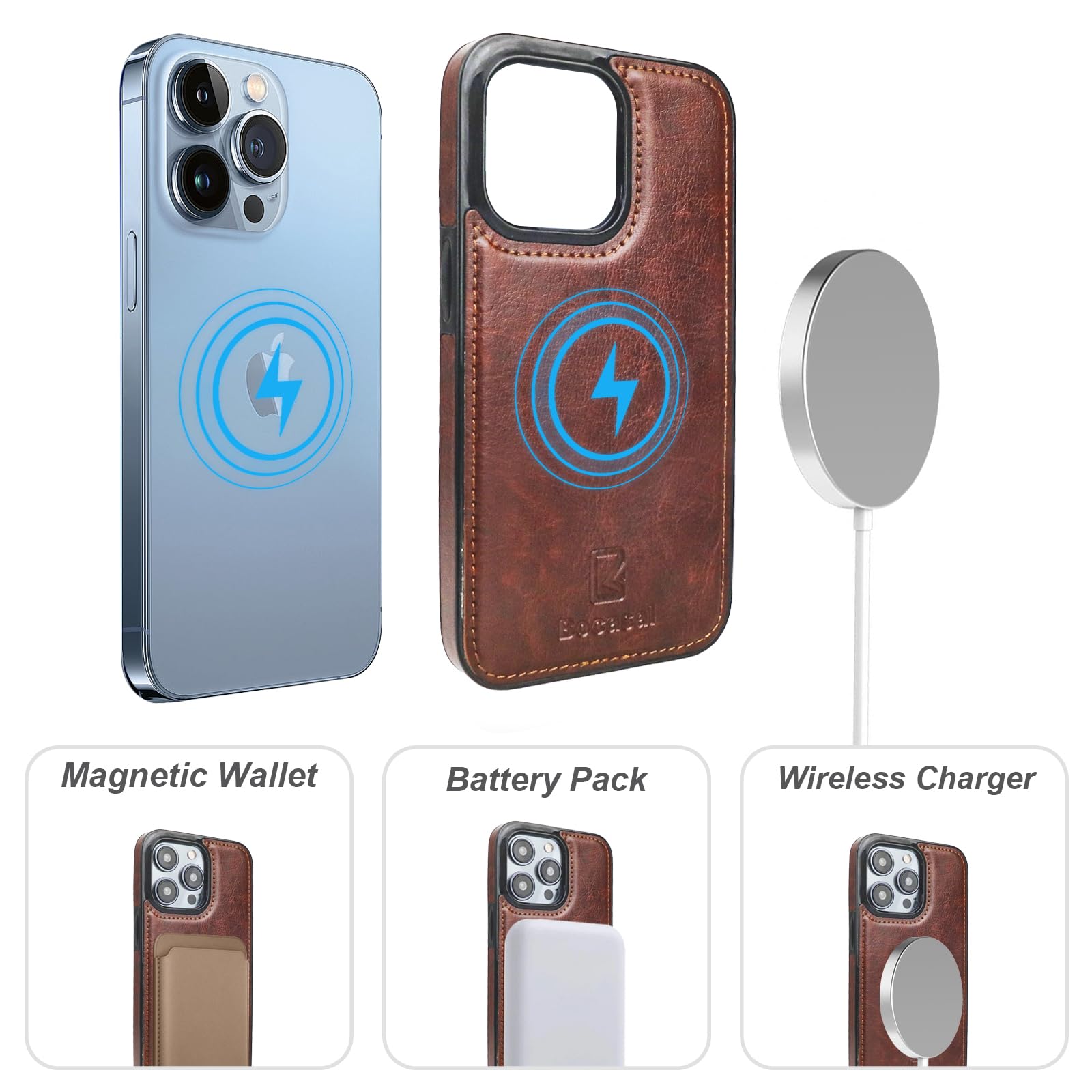 Foto 5 pulgar | Funda Tipo Cartera Bocasal Para Iphone 13 Pro Con Magsafe De Piel Marrón - Venta Internacional.