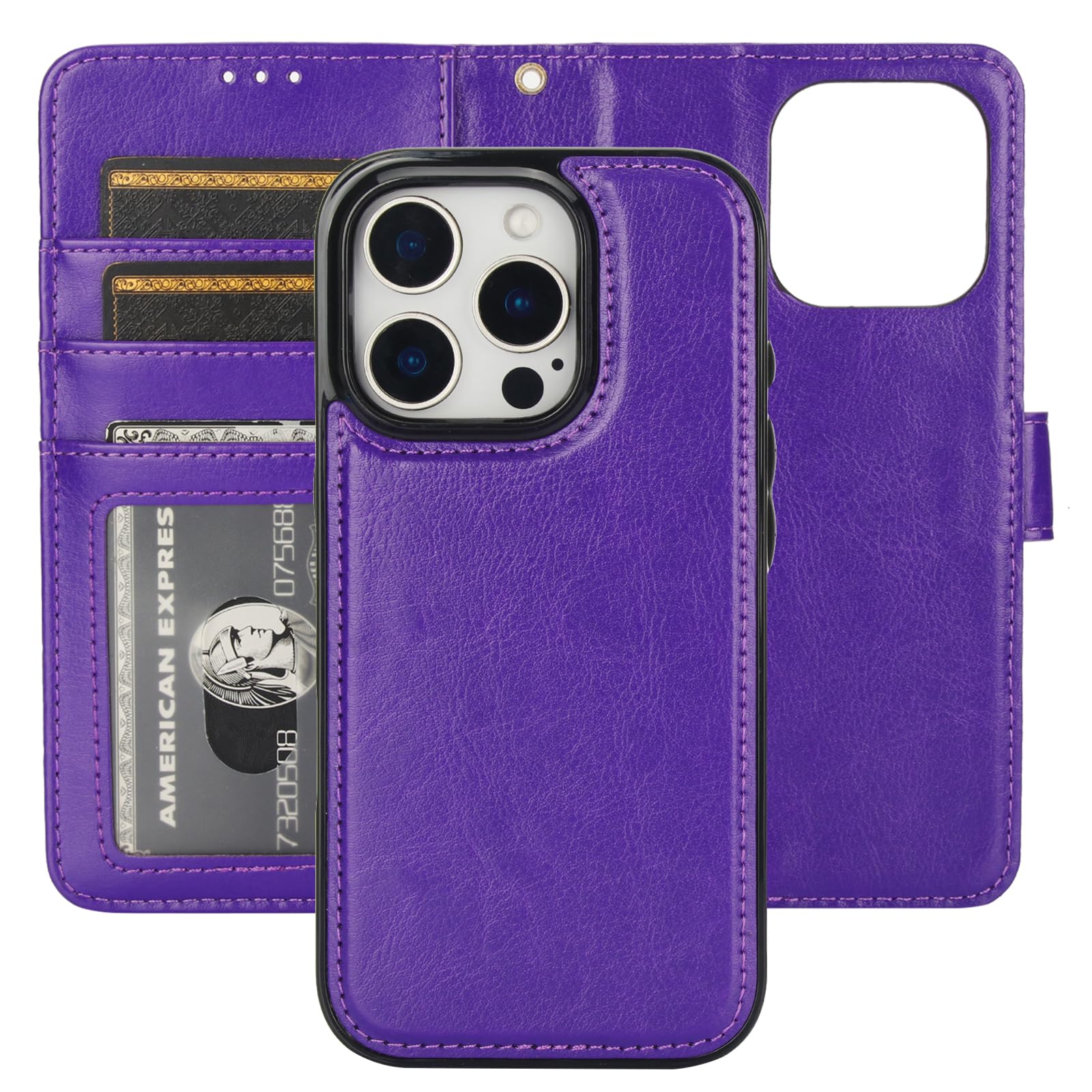 Foto 2 pulgar | Funda Tipo Cartera Desmontable Bocasal Para Iphone 16 Pro De 6,3 Pulgadas, Color Morado - Venta Internacional.