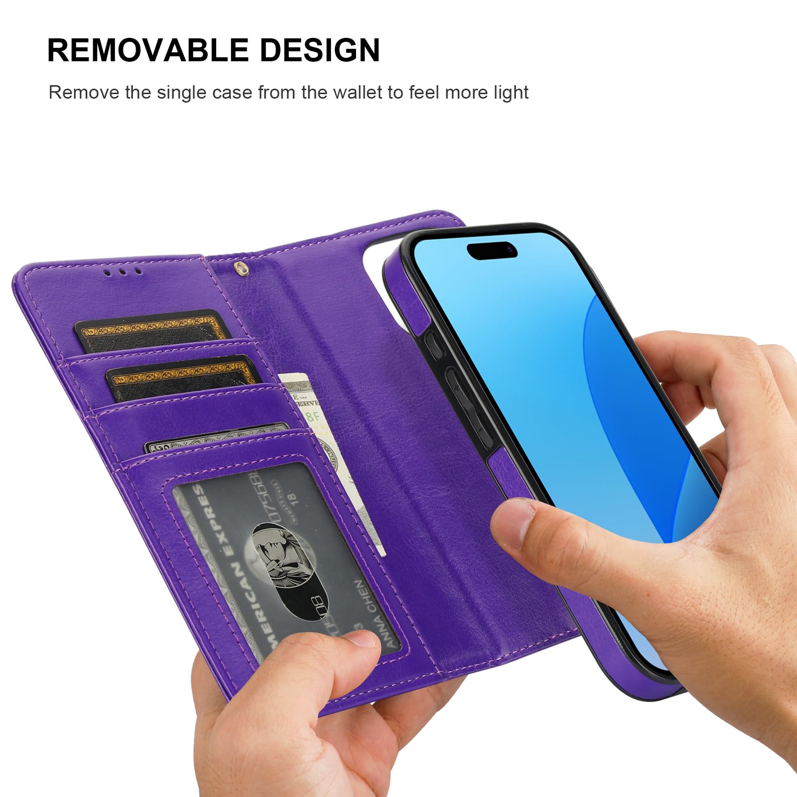 Foto 4 pulgar | Funda Tipo Cartera Desmontable Bocasal Para Iphone 16 Pro De 6,3 Pulgadas, Color Morado - Venta Internacional.