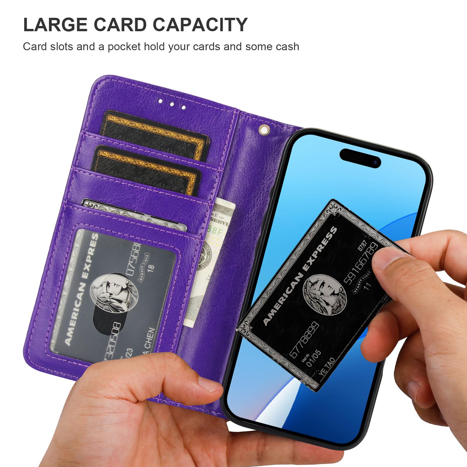 Foto 6 pulgar | Funda Tipo Cartera Desmontable Bocasal Para Iphone 16 Pro De 6,3 Pulgadas, Color Morado - Venta Internacional.