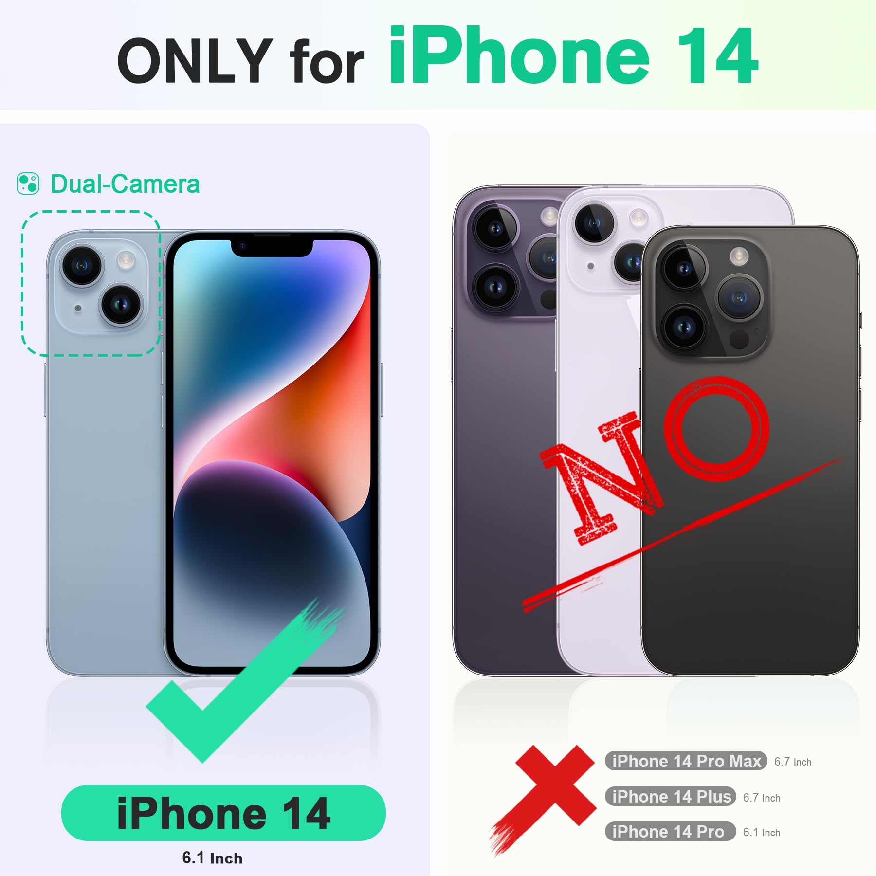 Foto 2 | Funda Tipo Cartera Tucch Para Iphone 14 De 6,1 Pulgadas Con 4 Ranuras Para Tarjetas, Color Cian - Venta Internacional.