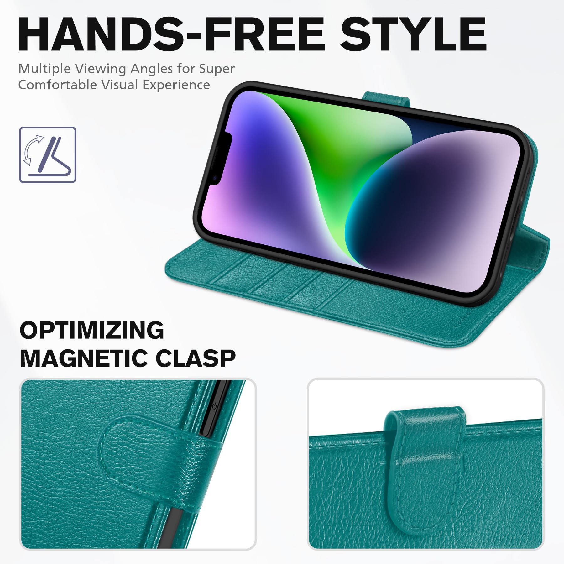 Foto 5 pulgar | Funda Tipo Cartera Tucch Para Iphone 14 De 6,1 Pulgadas Con 4 Ranuras Para Tarjetas, Color Cian - Venta Internacional.