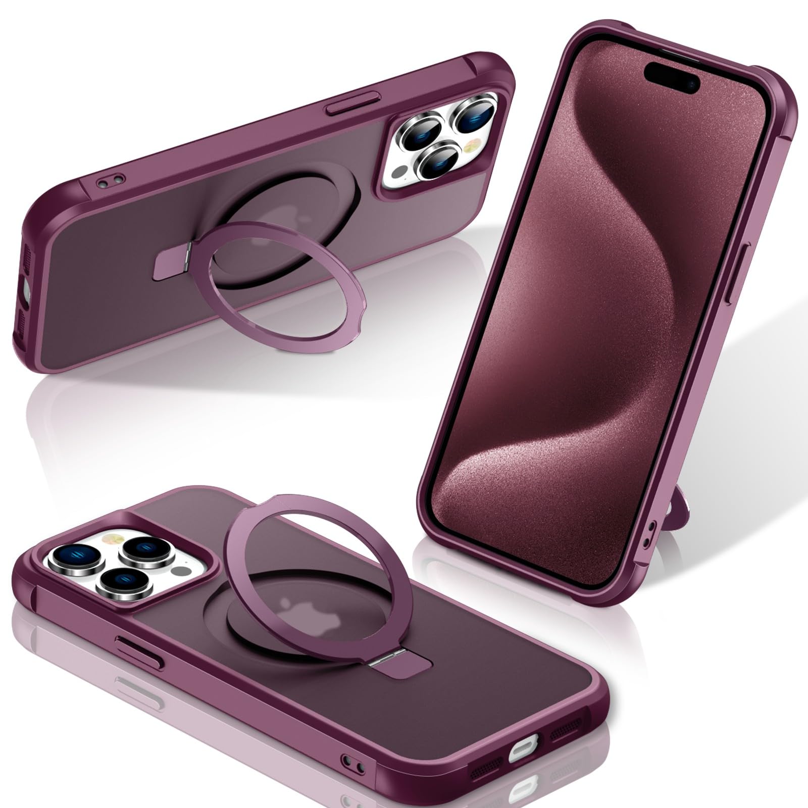 Foto 2 pulgar | Funda De Teléfono Sterker Con Soporte Magnético Para Iphone 15 Pro, Color Rojo Vino - Venta Internacional.
