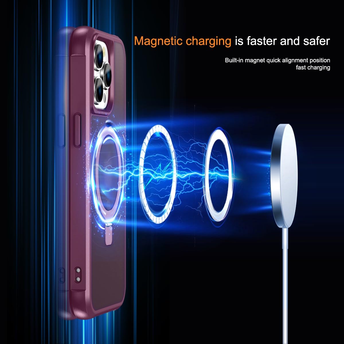Foto 5 pulgar | Funda De Teléfono Sterker Con Soporte Magnético Para Iphone 15 Pro, Color Rojo Vino - Venta Internacional.