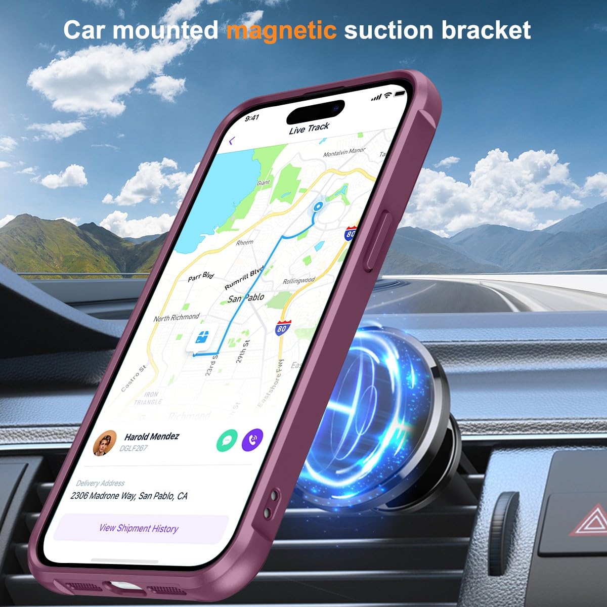 Foto 6 pulgar | Funda De Teléfono Sterker Con Soporte Magnético Para Iphone 15 Pro, Color Rojo Vino - Venta Internacional.