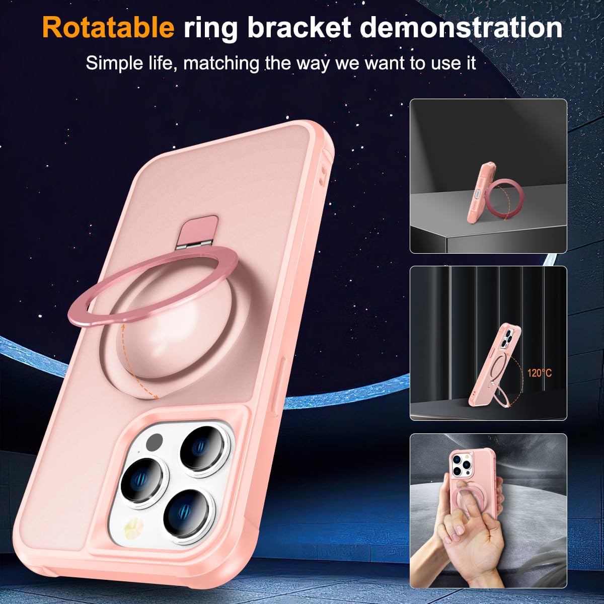 Foto 7 pulgar | Funda Para Teléfono Sterker Con Soporte Magnético Para Iphone 14 Pro Max, Rosa - Venta Internacional.