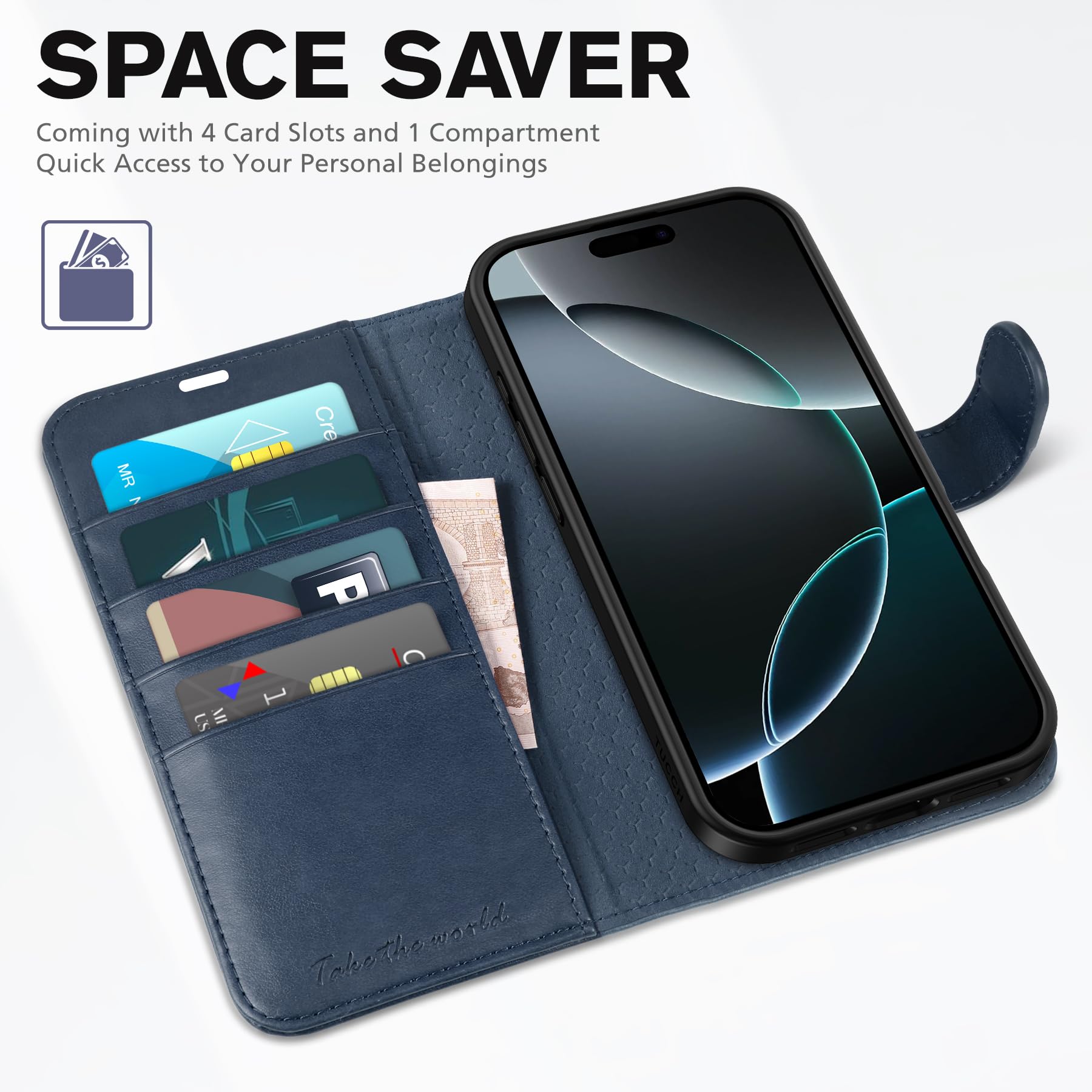 Foto 7 | Funda Para Teléfono Tucch Wallet Iphone 16 Pro 6.3'' 2024 Azul Oscuro - Venta Internacional.