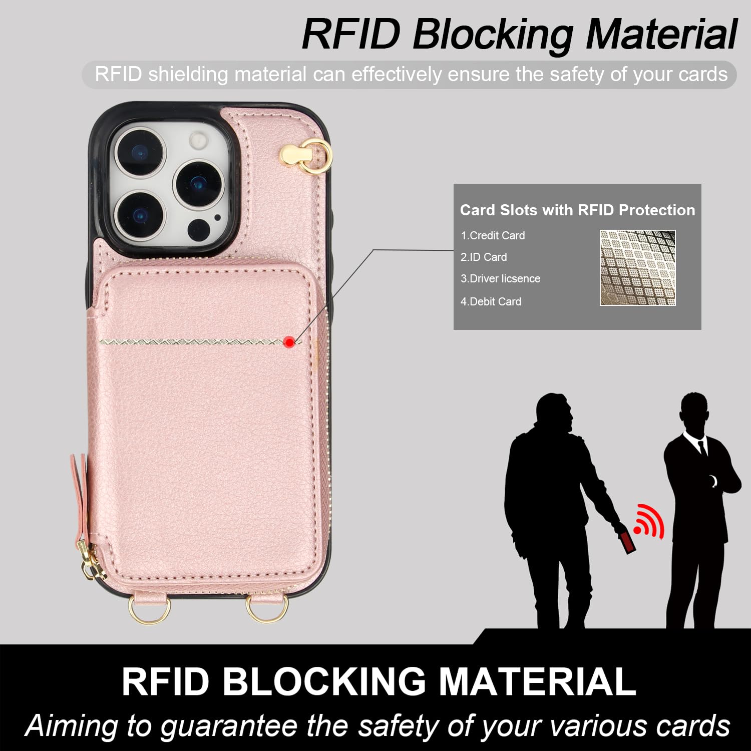 Foto 5 pulgar | Funda Tipo Cartera Tipo Bandolera Bocasal Para Iphone 16 Pro De 6,3 Pulgadas, Color Oro Rosa - Venta Internacional.