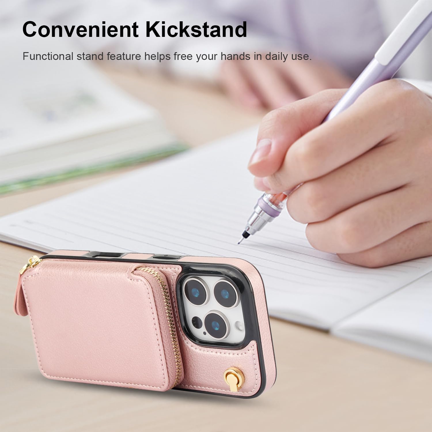 Foto 7 pulgar | Funda Tipo Cartera Tipo Bandolera Bocasal Para Iphone 16 Pro De 6,3 Pulgadas, Color Oro Rosa - Venta Internacional.