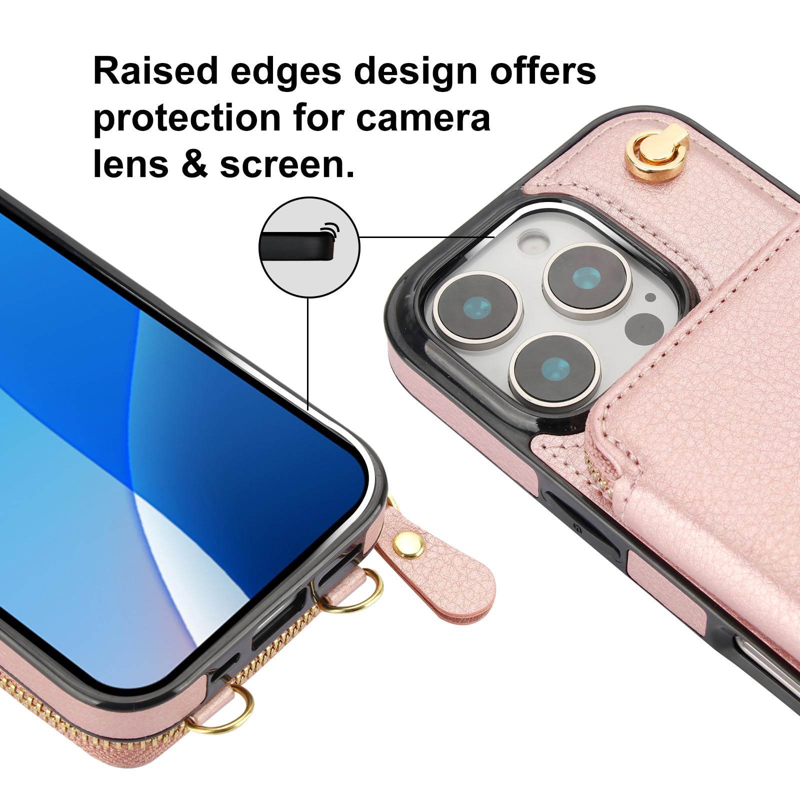 Foto 8 pulgar | Funda Tipo Cartera Tipo Bandolera Bocasal Para Iphone 16 Pro De 6,3 Pulgadas, Color Oro Rosa - Venta Internacional.