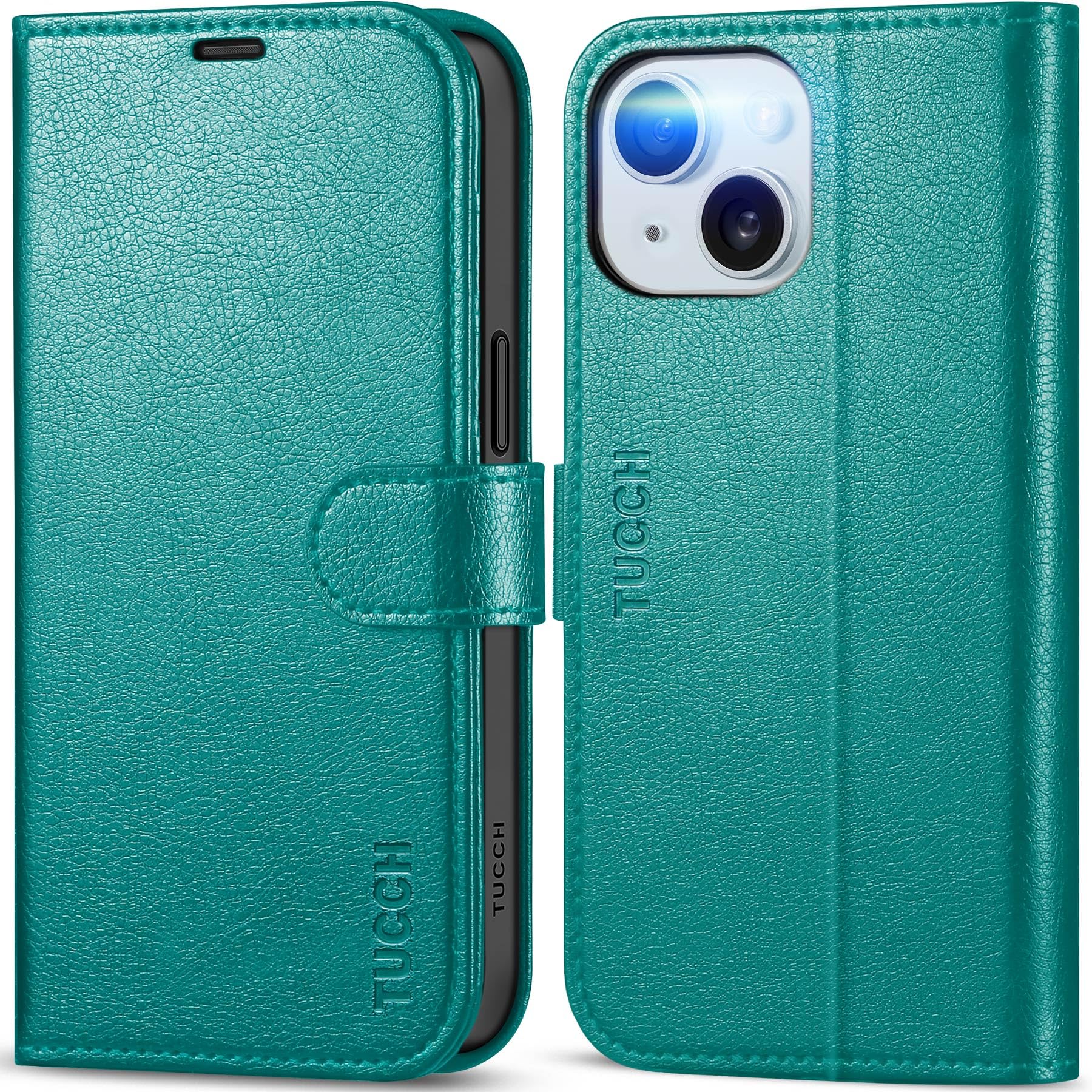 Foto 2 pulgar | Funda Tipo Cartera Tucch Para Iphone 15 De 6,1 Pulgadas Con 4 Ranuras Para Tarjetas, Color Cian - Venta Internacional.