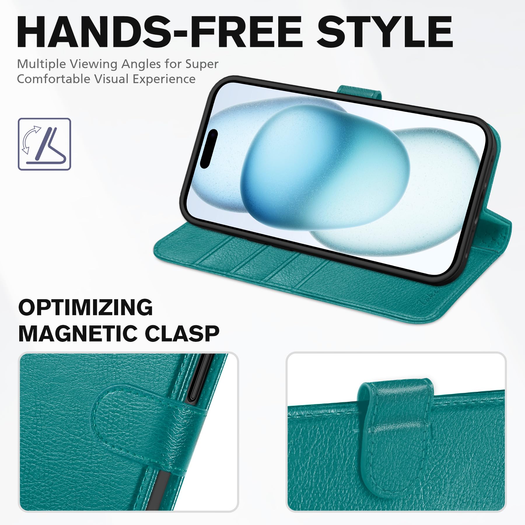Foto 5 pulgar | Funda Tipo Cartera Tucch Para Iphone 15 De 6,1 Pulgadas Con 4 Ranuras Para Tarjetas, Color Cian - Venta Internacional.