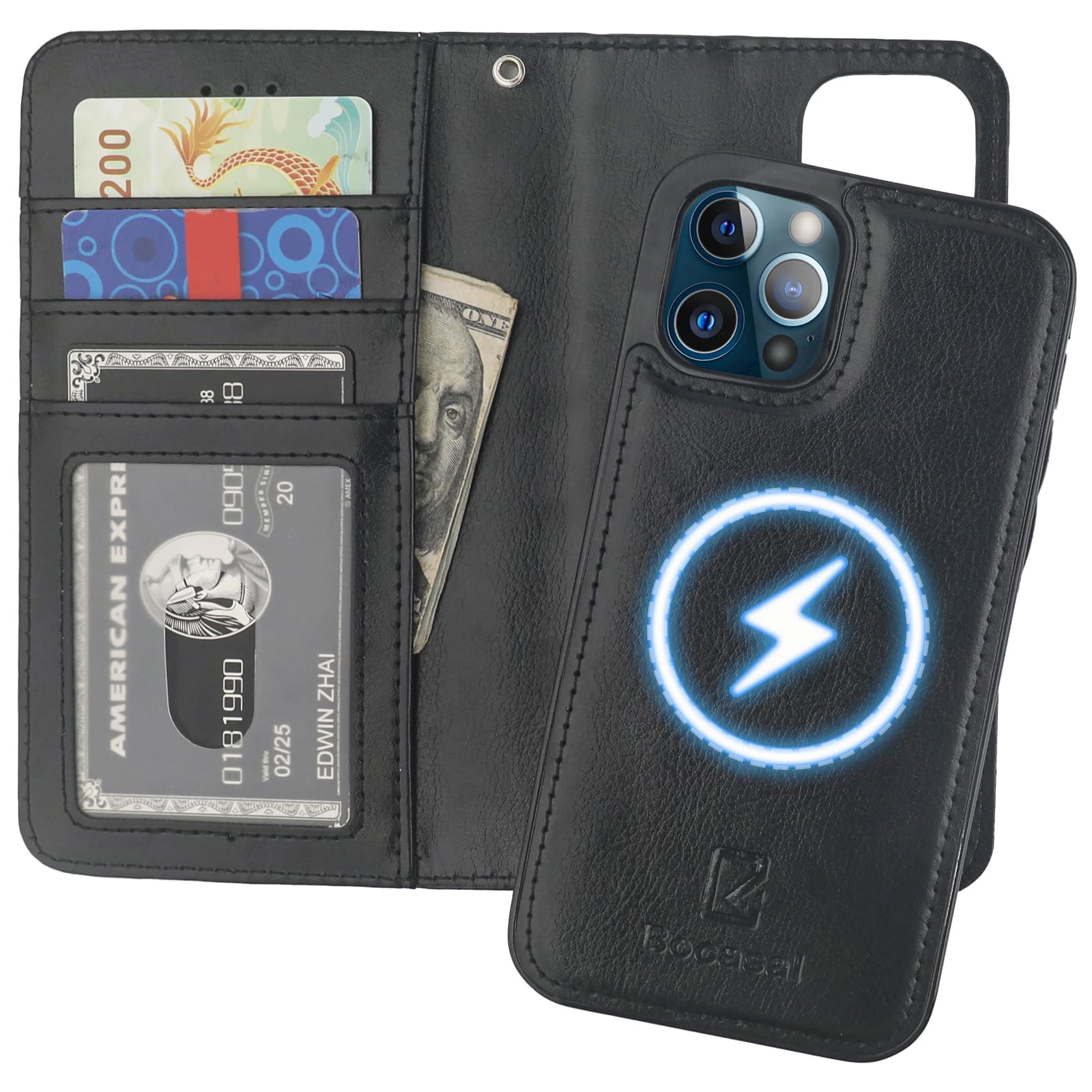 Funda Tipo Cartera Bocasal Para Iphone 12/12 Pro Con Magsafe Black - Venta Internacional.