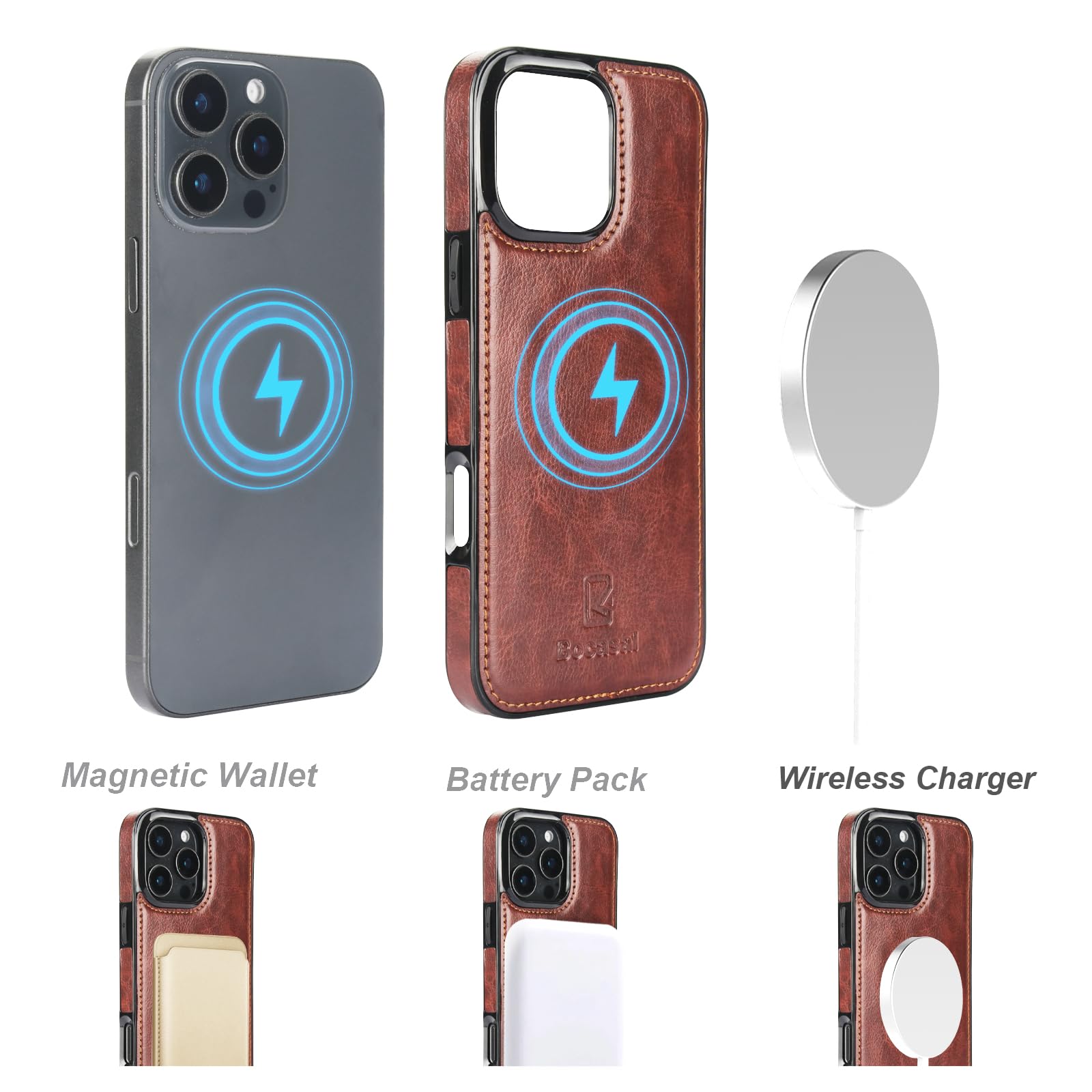 Foto 4 | Funda Tipo Cartera Bocasal Para Iphone 16 Pro Max Con Magsafe Brown - Venta Internacional.