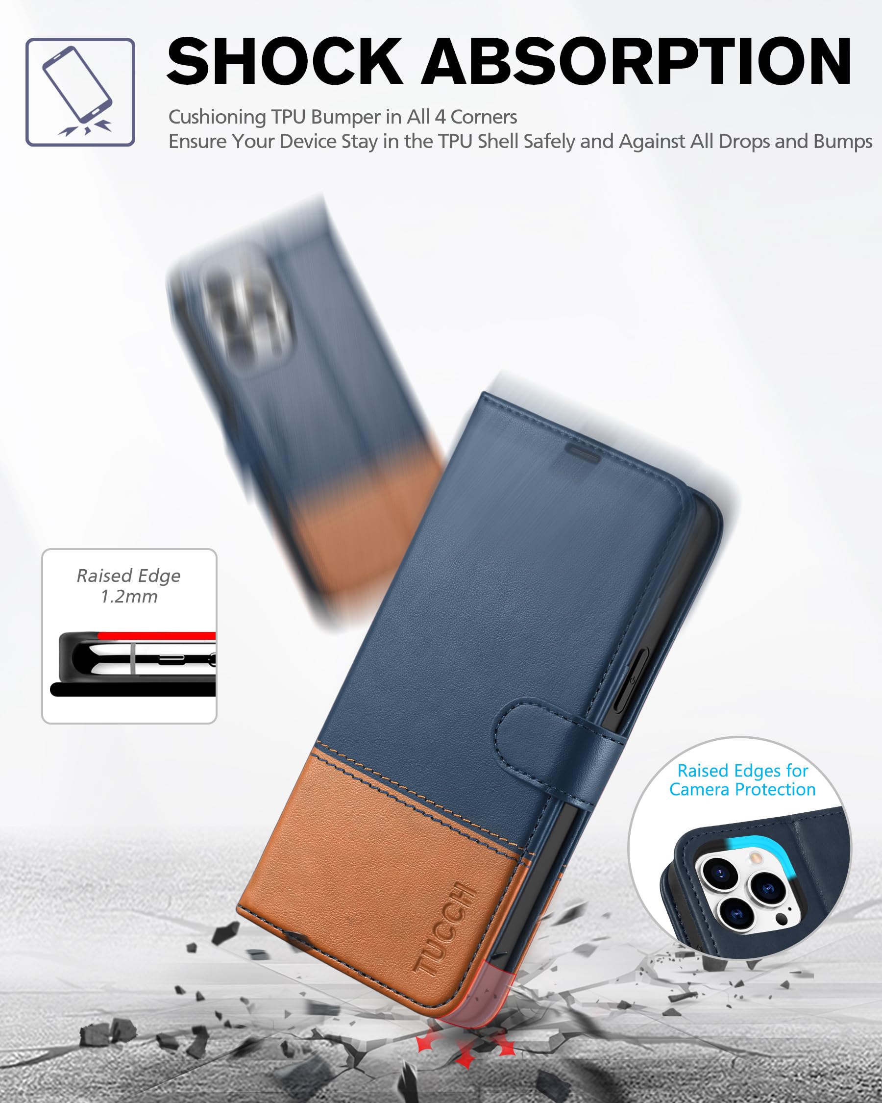 Foto 7 pulgar | Funda De Teléfono Tucch Wallet De Piel Sintética Rfid Para Iphone 13 Pro Max 6.7 - Venta Internacional.