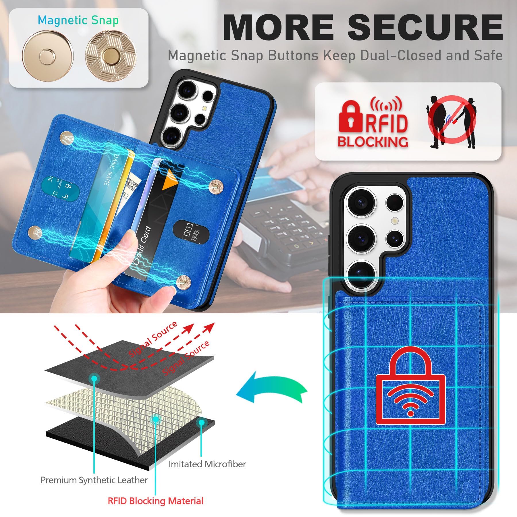 Foto 5 pulgar | Funda Tipo Cartera Tucch De Piel Sintética Para Galaxy S25 Ultra Blue - Venta Internacional.