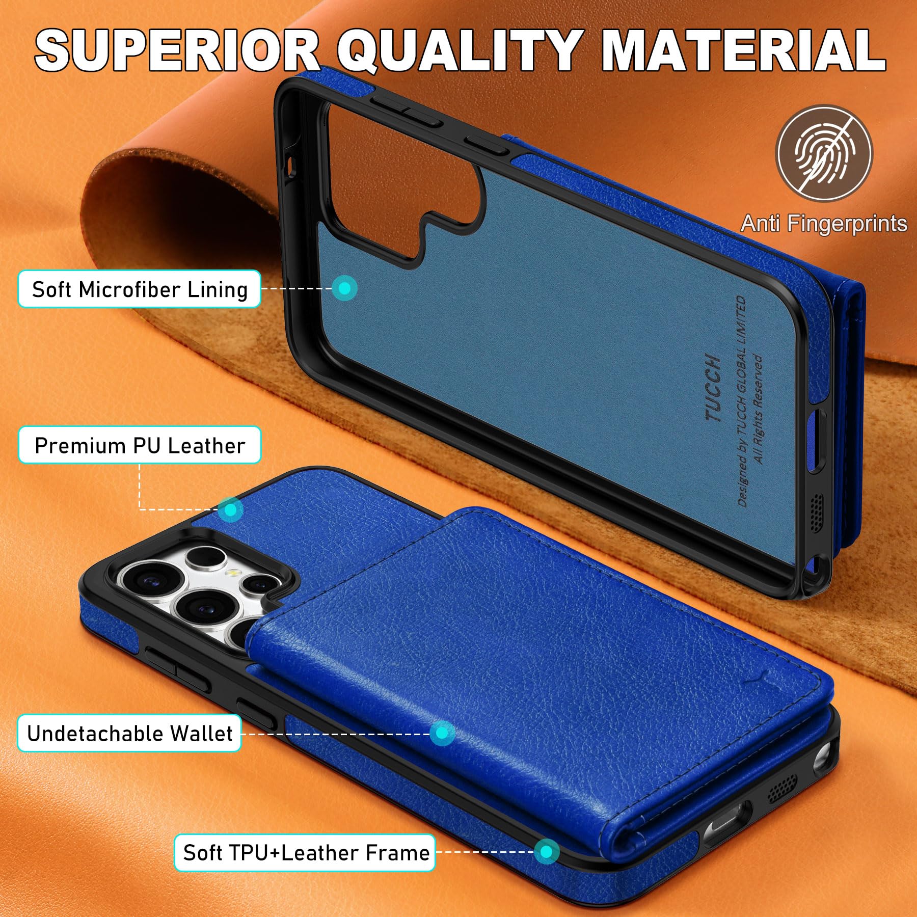Foto 7 pulgar | Funda Tipo Cartera Tucch De Piel Sintética Para Galaxy S25 Ultra Blue - Venta Internacional.