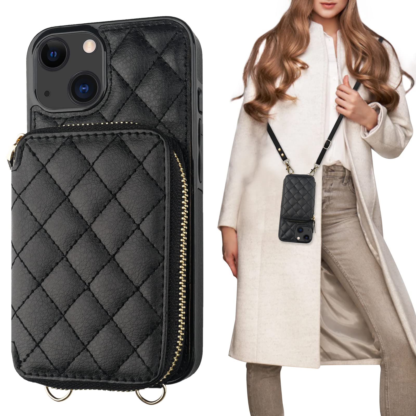 Foto 2 pulgar | Funda Tipo Cartera Tipo Bandolera Bocasal Para Iphone 13 De 6,1 Pulgadas, Color Negro - Venta Internacional.