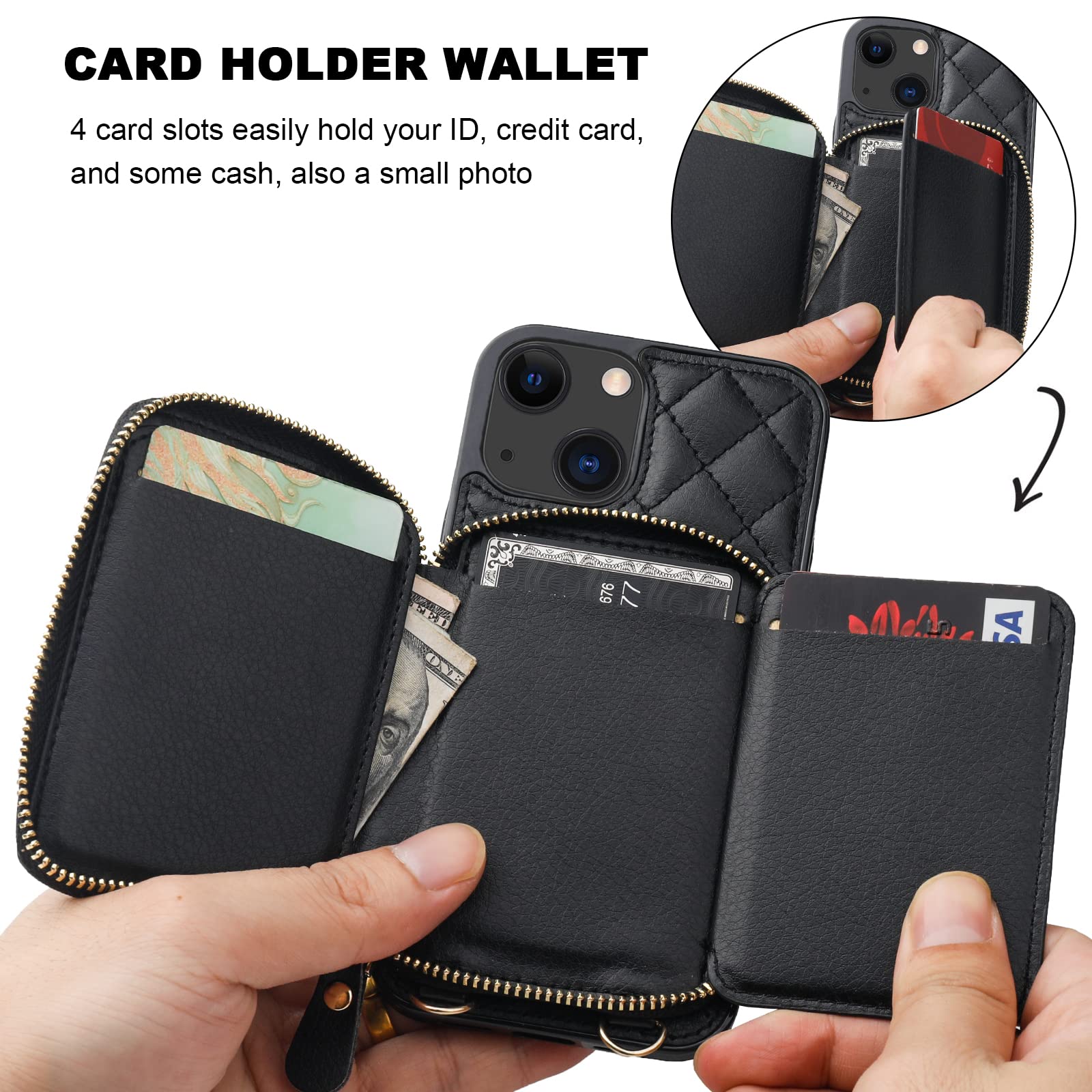 Foto 5 pulgar | Funda Tipo Cartera Tipo Bandolera Bocasal Para Iphone 13 De 6,1 Pulgadas, Color Negro - Venta Internacional.