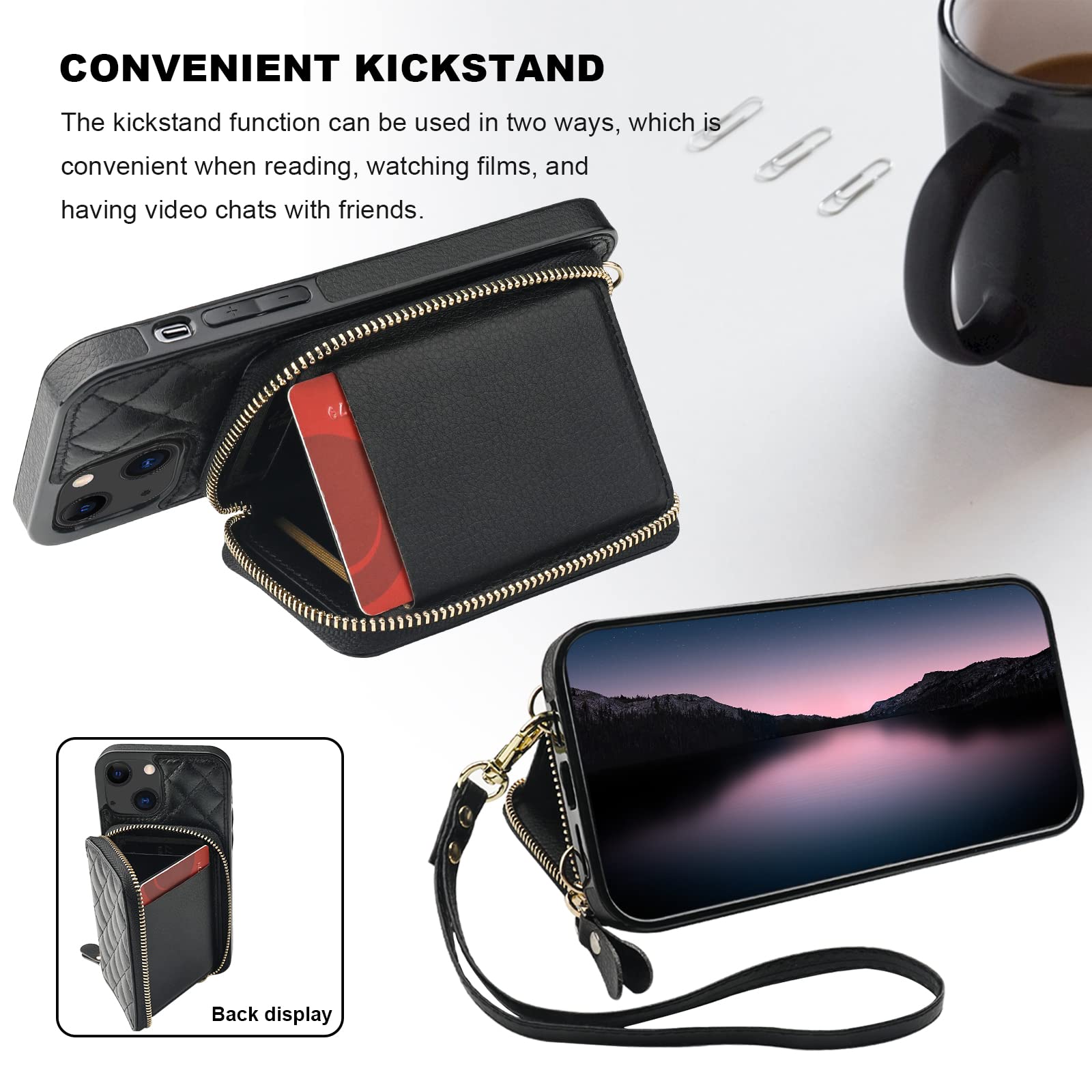 Foto 6 pulgar | Funda Tipo Cartera Tipo Bandolera Bocasal Para Iphone 13 De 6,1 Pulgadas, Color Negro - Venta Internacional.
