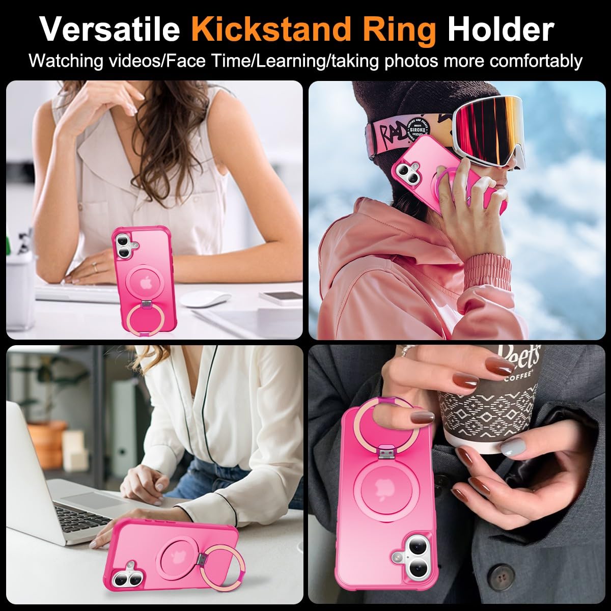 Foto 3 pulgar | Funda De Teléfono Sterker Con Soporte Magnético Para Iphone 16, Rosa Roja - Venta Internacional.