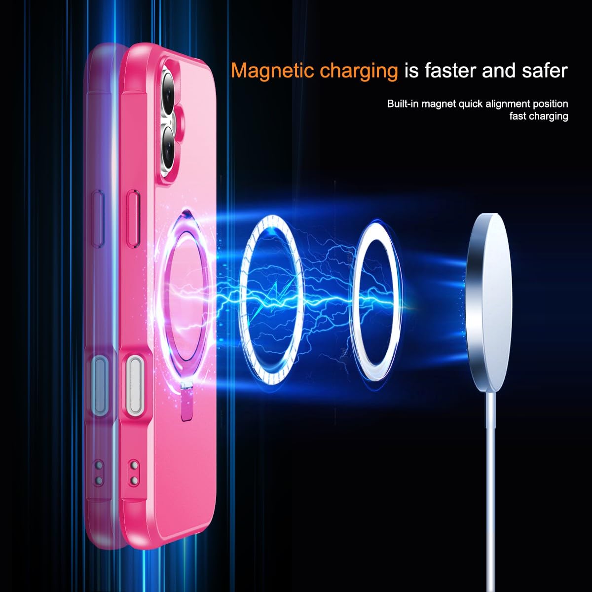 Foto 5 pulgar | Funda De Teléfono Sterker Con Soporte Magnético Para Iphone 16, Rosa Roja - Venta Internacional.
