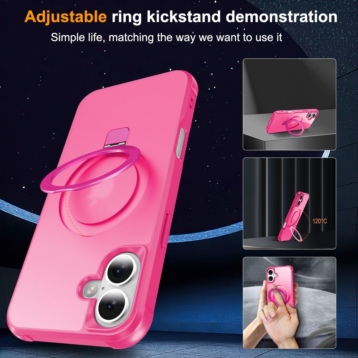 Foto 7 pulgar | Funda De Teléfono Sterker Con Soporte Magnético Para Iphone 16, Rosa Roja - Venta Internacional.