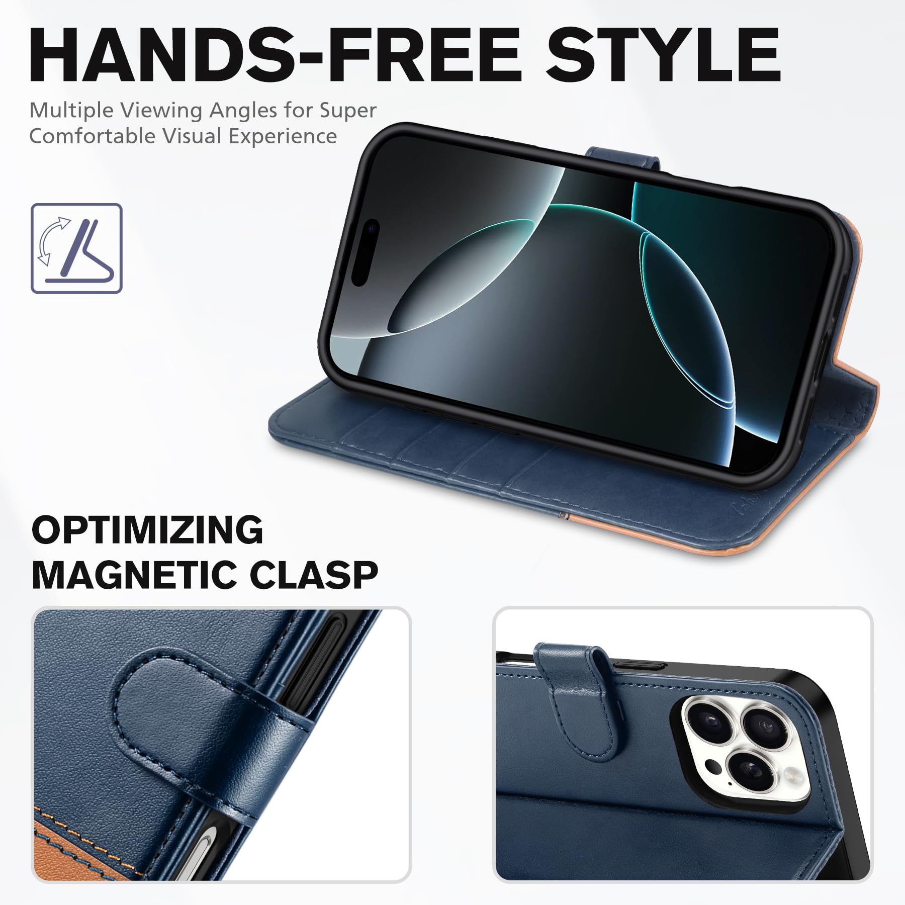 Foto 5 pulgar | Funda Tipo Cartera Tucch Para Iphone 16 Pro Con Bloqueo Rfid Azul Y Marrón - Venta Internacional.
