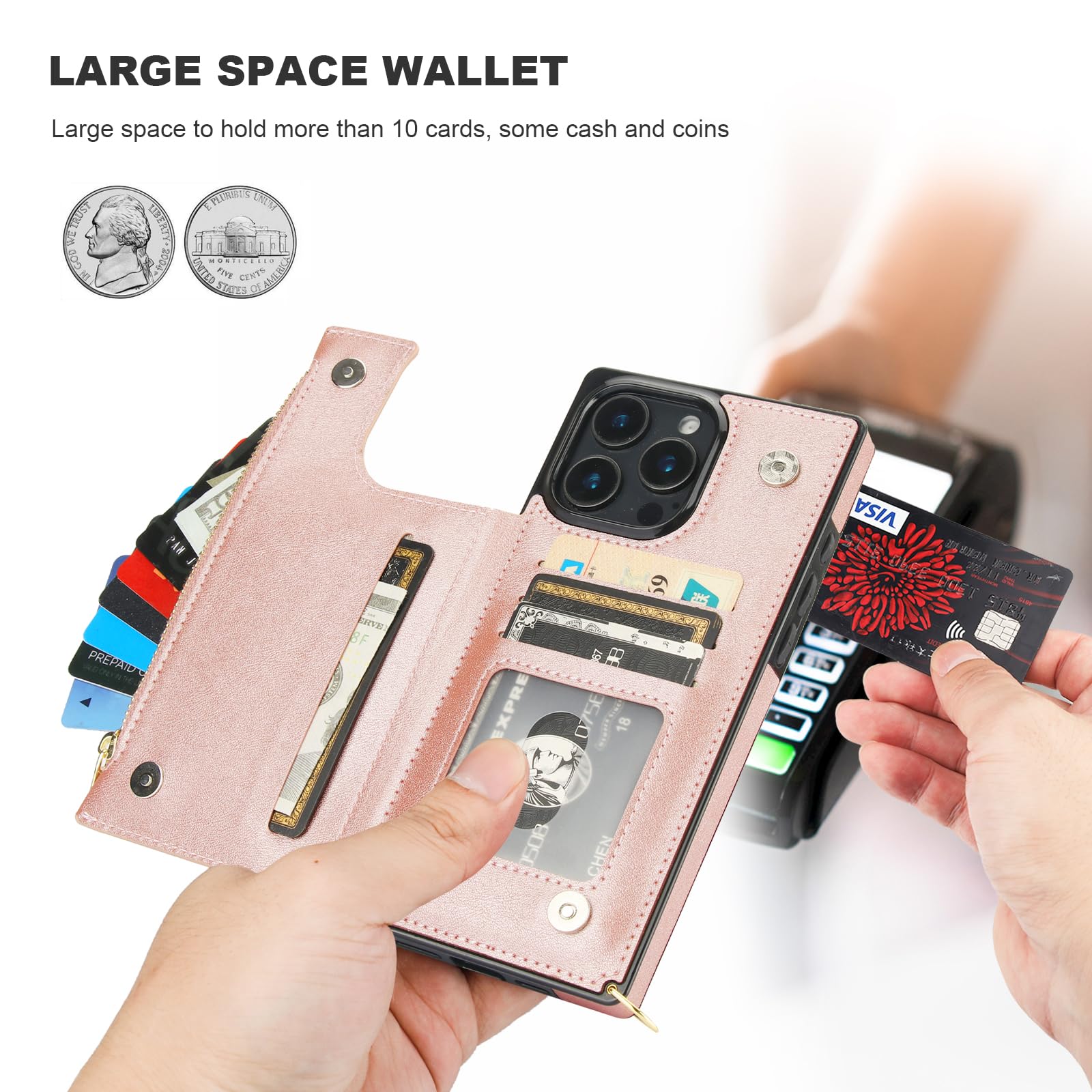 Foto 4 pulgar | Funda Tipo Cartera Tipo Bandolera Bocasal Para Iphone 16 Pro Max En Oro Rosa - Venta Internacional.