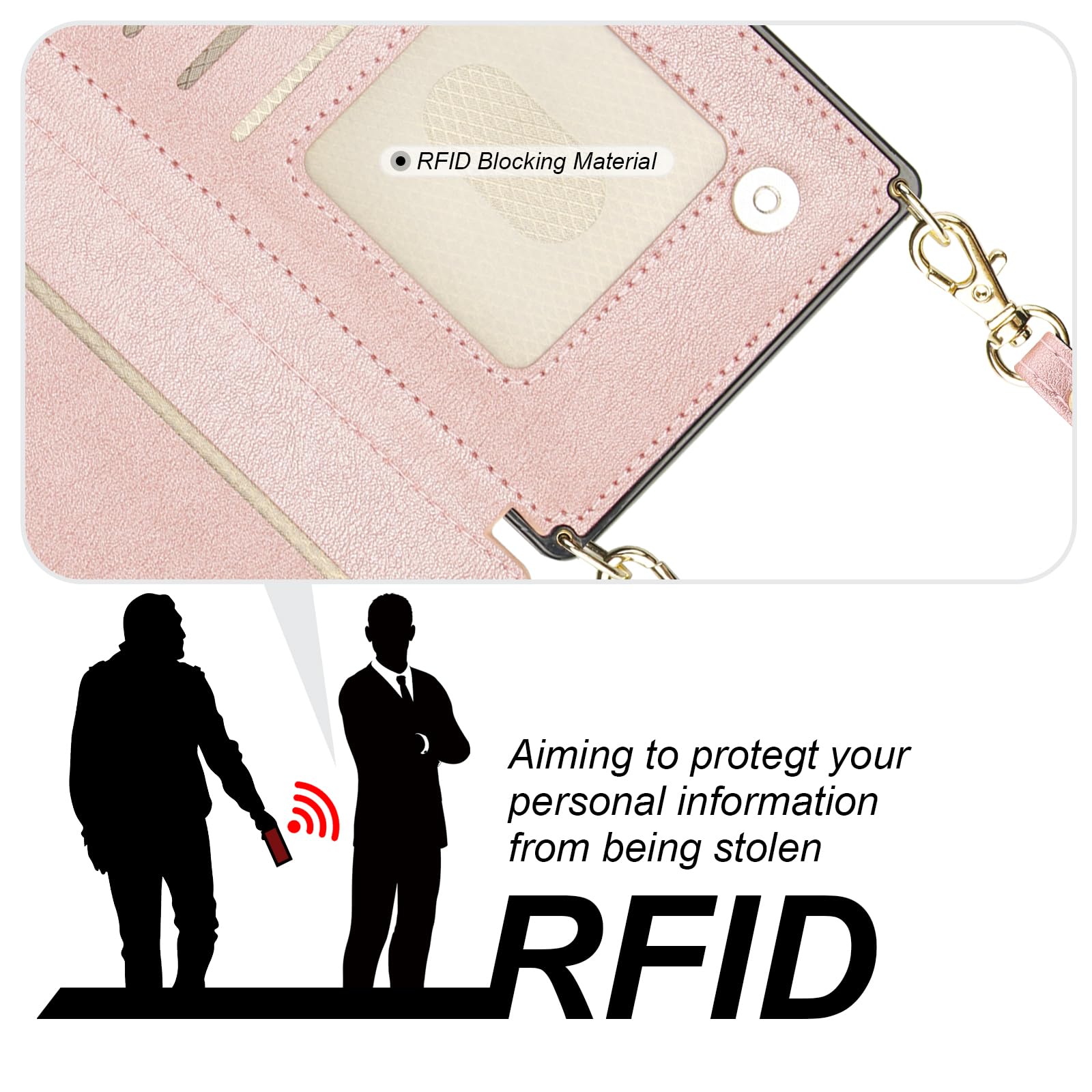 Foto 5 pulgar | Funda Tipo Cartera Tipo Bandolera Bocasal Para Iphone 16 Pro Max En Oro Rosa - Venta Internacional.