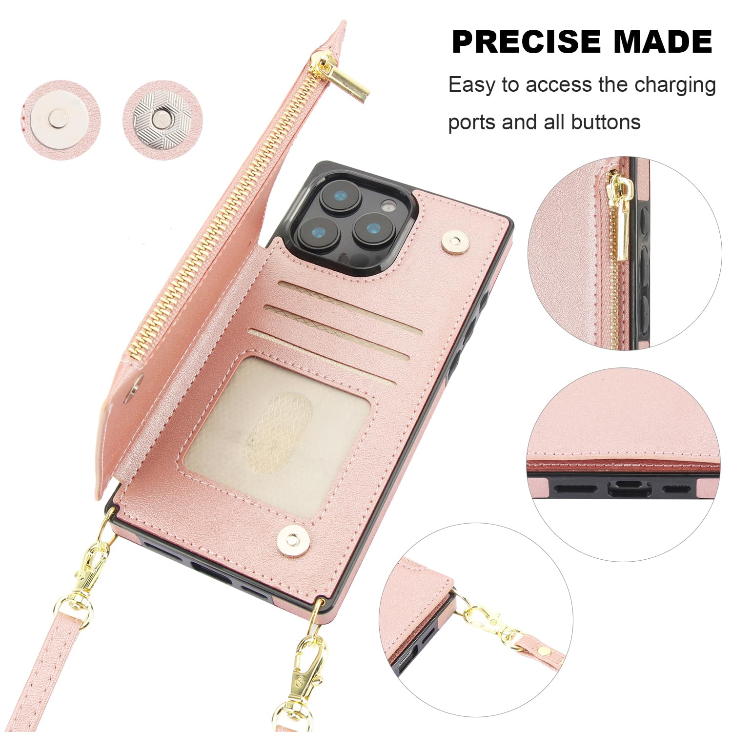 Foto 7 pulgar | Funda Tipo Cartera Tipo Bandolera Bocasal Para Iphone 16 Pro Max En Oro Rosa - Venta Internacional.