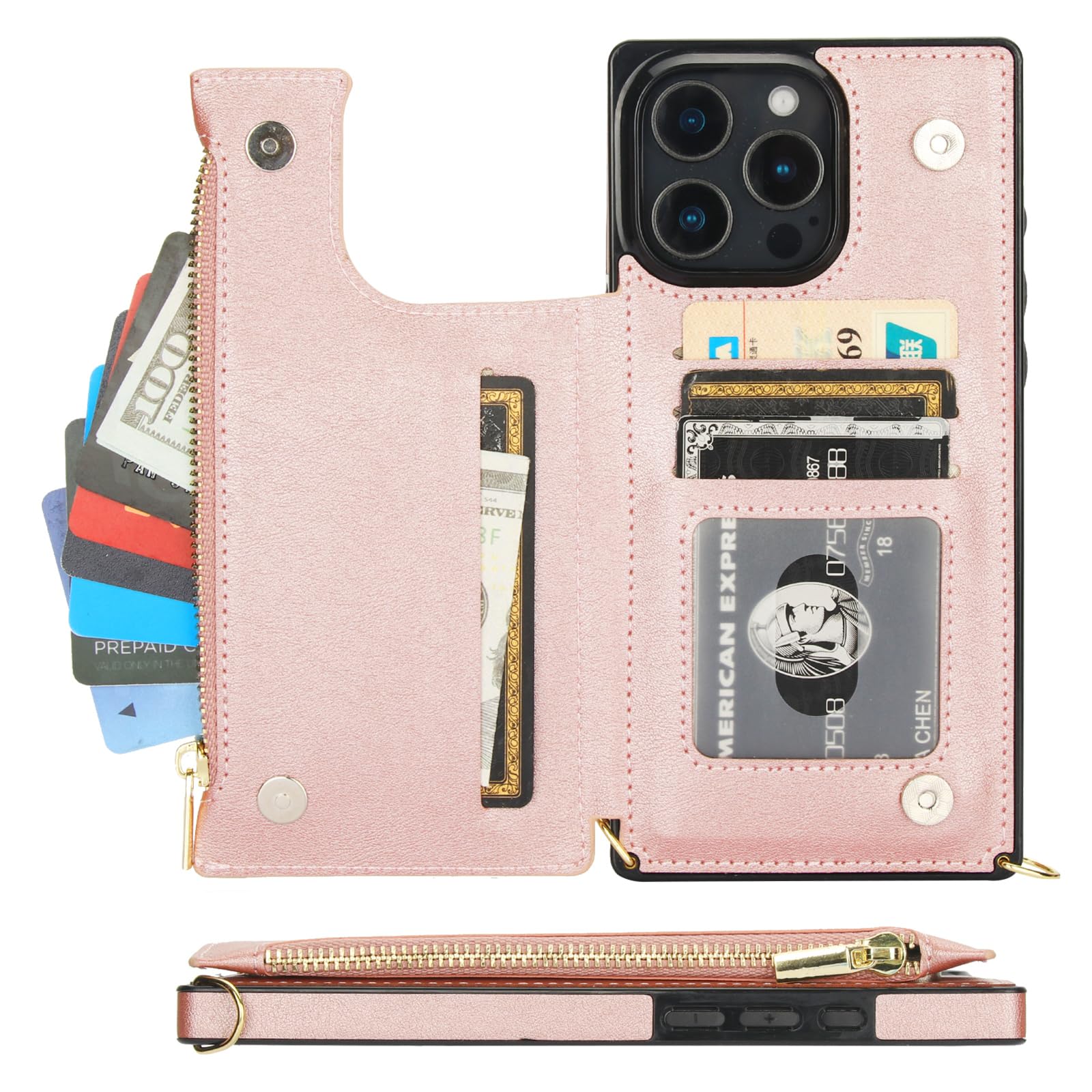 Foto 7 | Funda Tipo Cartera Tipo Bandolera Bocasal Para Iphone 16 Pro Max En Oro Rosa - Venta Internacional.