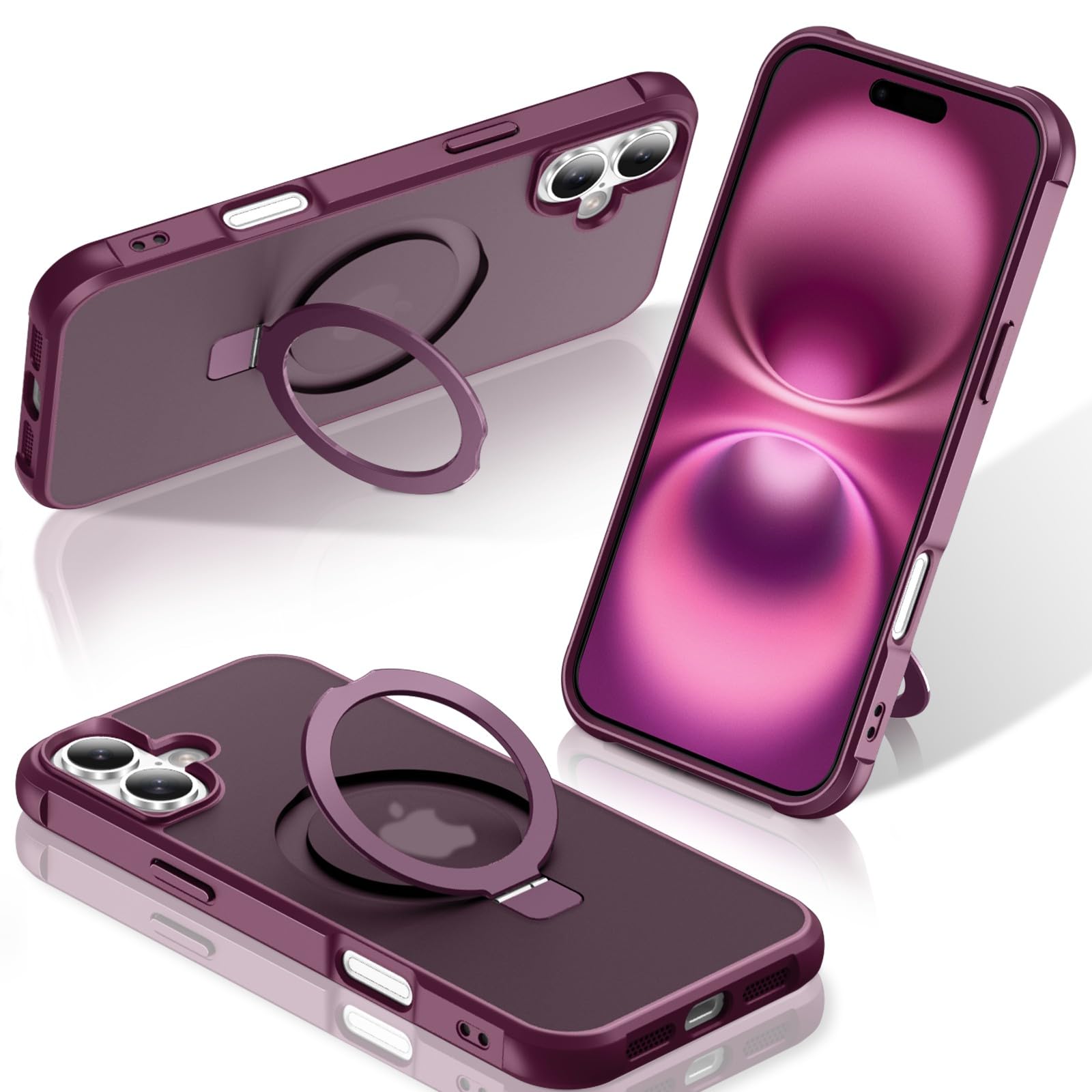 Foto 2 pulgar | Funda De Teléfono Sterker Con Soporte Magnético Para Iphone 16, Color Rojo Vino - Venta Internacional.