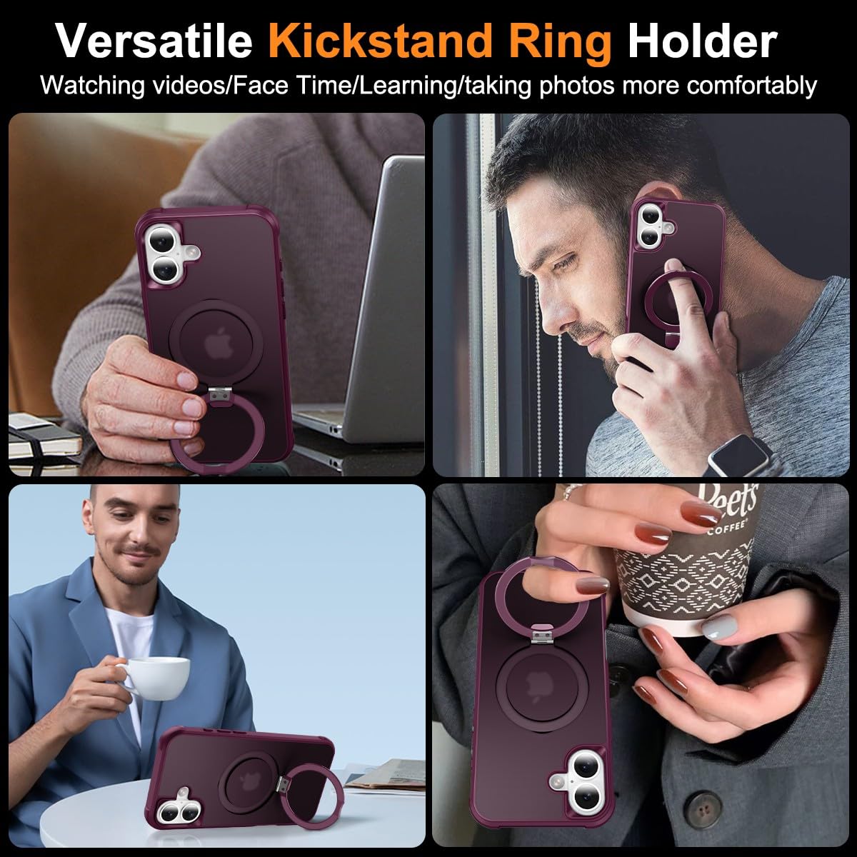Foto 3 pulgar | Funda De Teléfono Sterker Con Soporte Magnético Para Iphone 16, Color Rojo Vino - Venta Internacional.