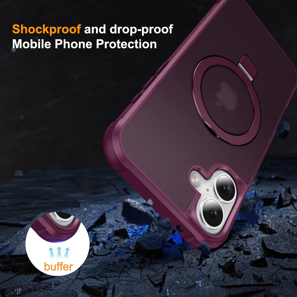 Foto 4 pulgar | Funda De Teléfono Sterker Con Soporte Magnético Para Iphone 16, Color Rojo Vino - Venta Internacional.