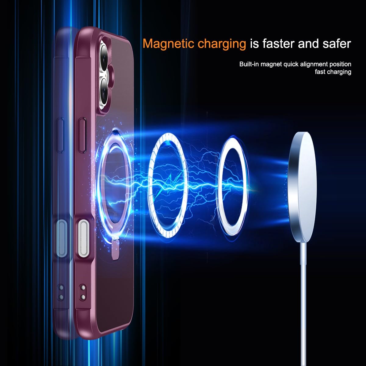 Foto 5 pulgar | Funda De Teléfono Sterker Con Soporte Magnético Para Iphone 16, Color Rojo Vino - Venta Internacional.