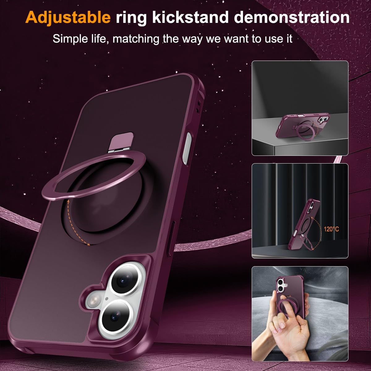 Foto 7 pulgar | Funda De Teléfono Sterker Con Soporte Magnético Para Iphone 16, Color Rojo Vino - Venta Internacional.
