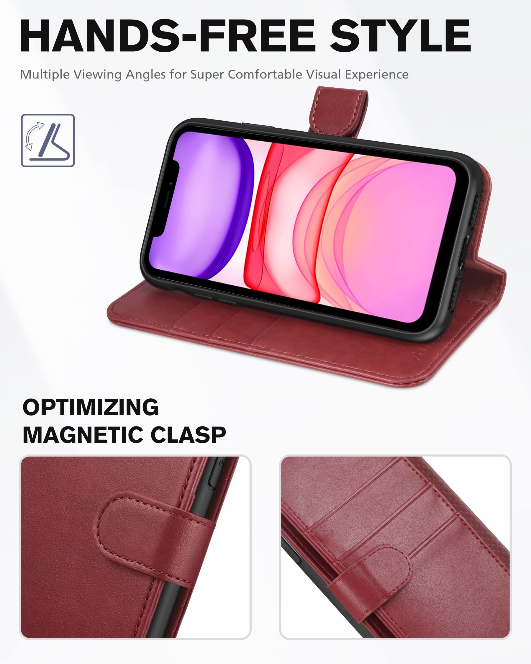 Foto 5 | Funda Tipo Cartera Tucch Para Iphone 11 De 6,1 Pulgadas Con Ranuras Para Tarjetas, Color Rojo Oscuro - Venta Internac