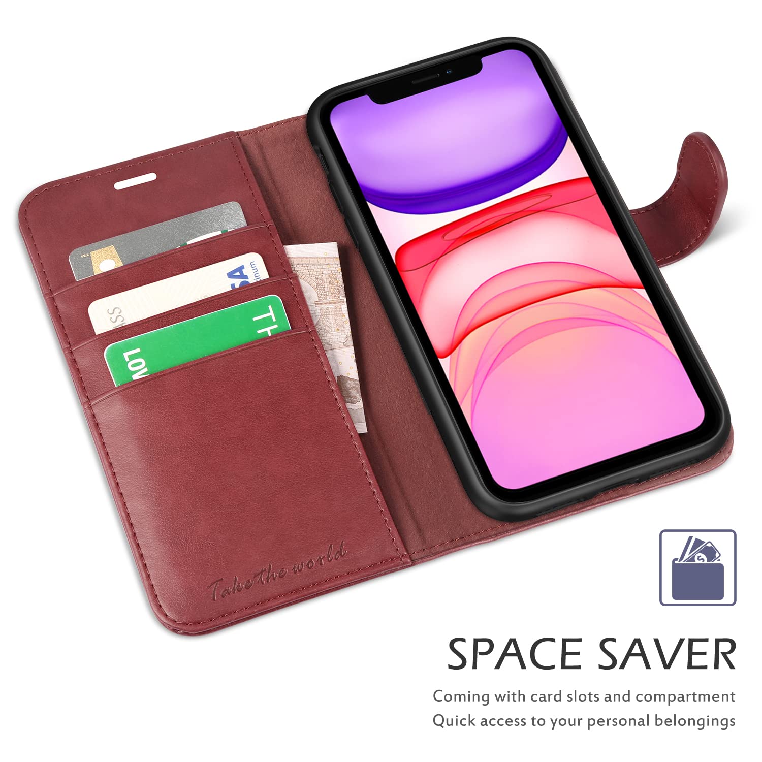 Foto 8 pulgar | Funda Tipo Cartera Tucch Para Iphone 11 De 6,1 Pulgadas Con Ranuras Para Tarjetas, Color Rojo Oscuro - Venta Internac