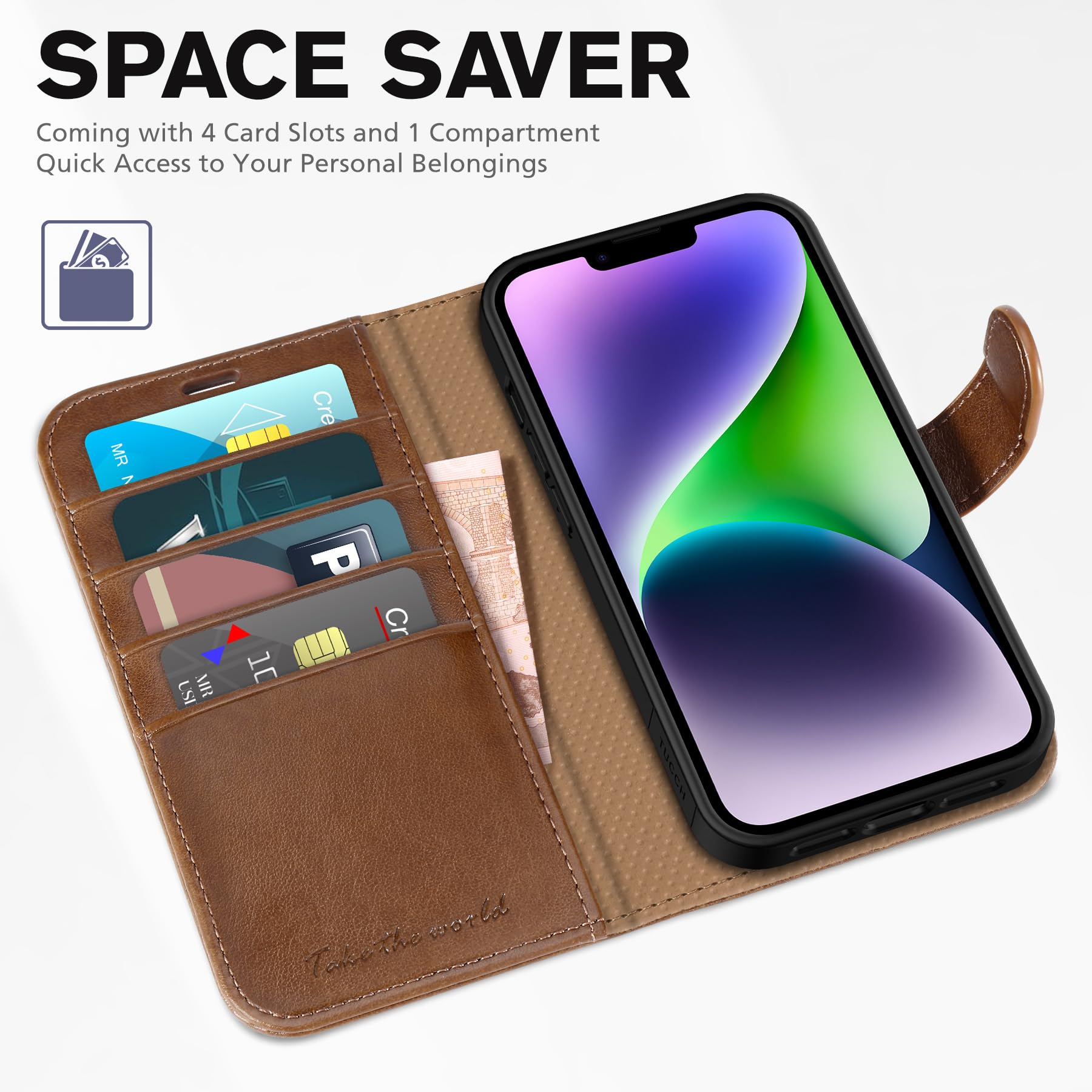 Foto 8 pulgar | Funda Para Teléfono Tucch Wallet, Piel Sintética, Rfid, Iphone 14 6.1, Color Marrón - Venta Internacional.