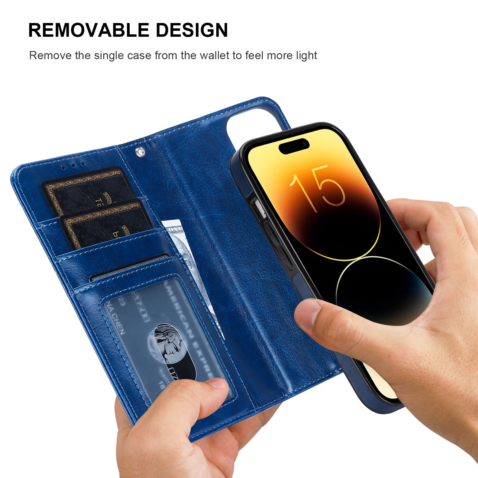 Foto 4 pulgar | Funda Tipo Cartera Bocasal Para Iphone 15 De 6.1 Pulgadas Con Piel Azul Magsafe - Venta Internacional.