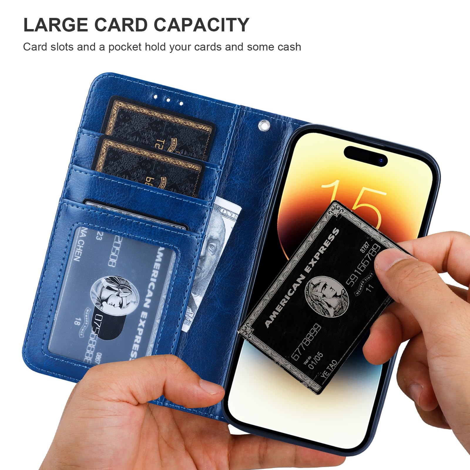 Foto 5 | Funda Tipo Cartera Bocasal Para Iphone 15 De 6.1 Pulgadas Con Piel Azul Magsafe - Venta Internacional.