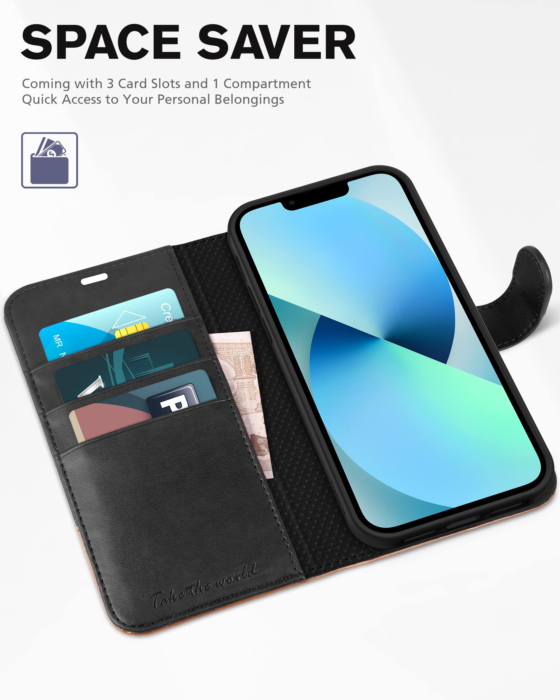 Foto 7 | Funda Tipo Cartera Tucch Para Iphone 13 De 6,1 Pulgadas Con 3 Ranuras Para Tarjetas, Color Negro - Venta Internacional.