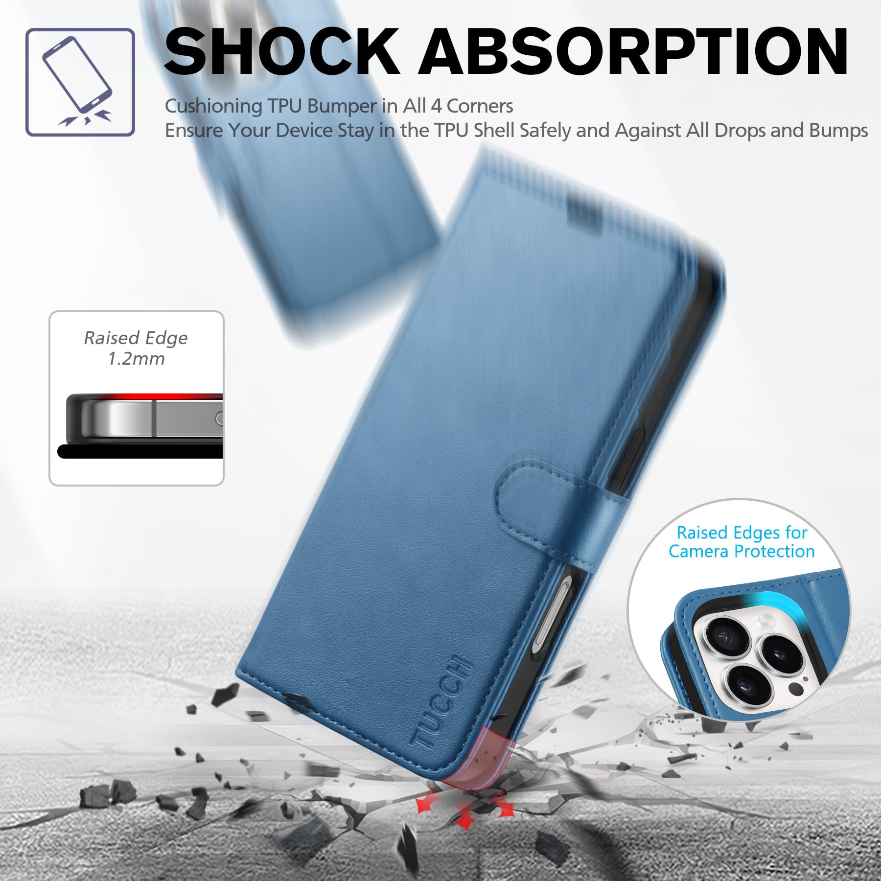 Foto 7 pulgar | Funda Tipo Cartera Tucch Para Iphone 16 Pro 5g Con 4 Ranuras Para Tarjetas, Color Azul Claro - Venta Internacional.